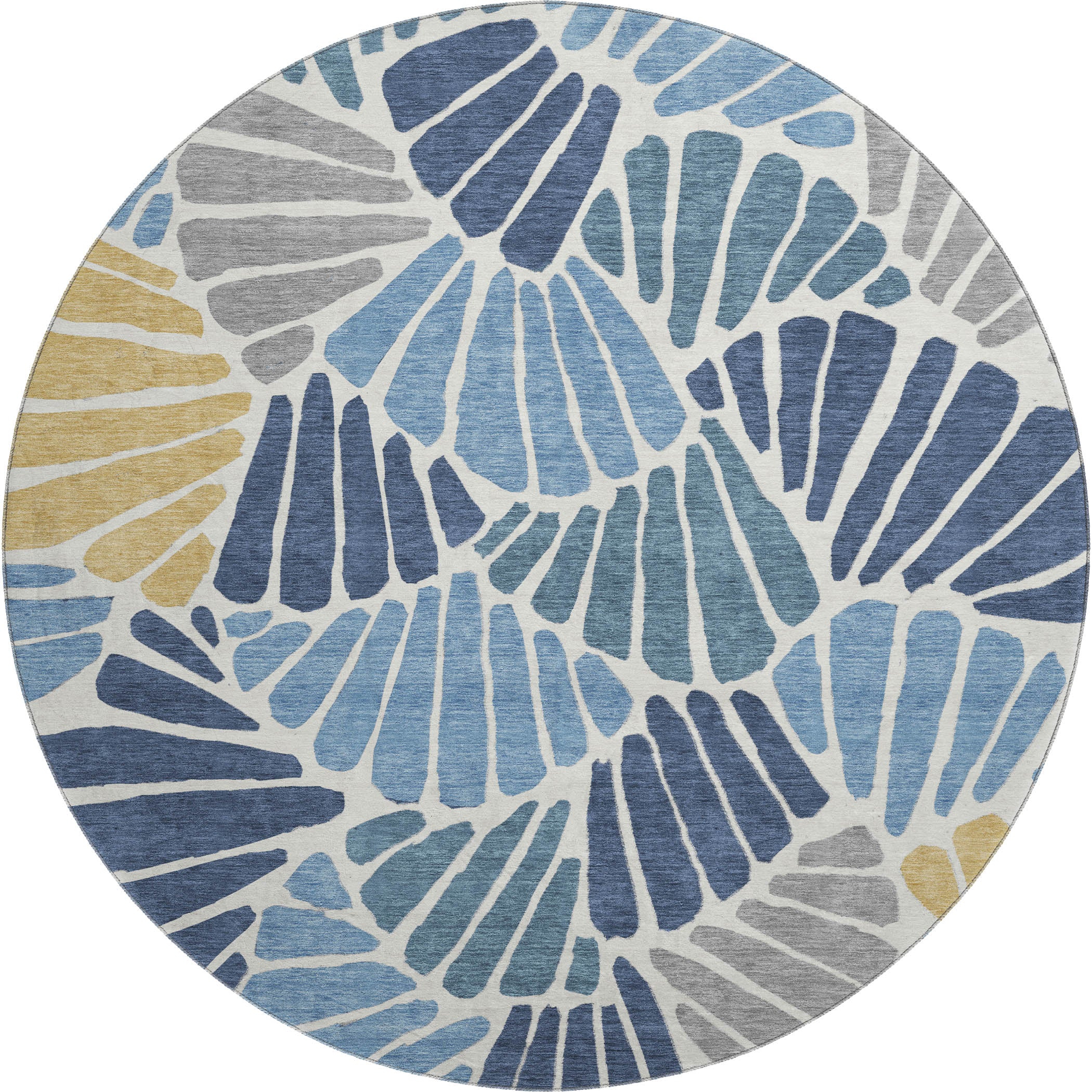 Luang Prabang Machine Washable Transitional Blue Rug 8' x 8' #shape_Round