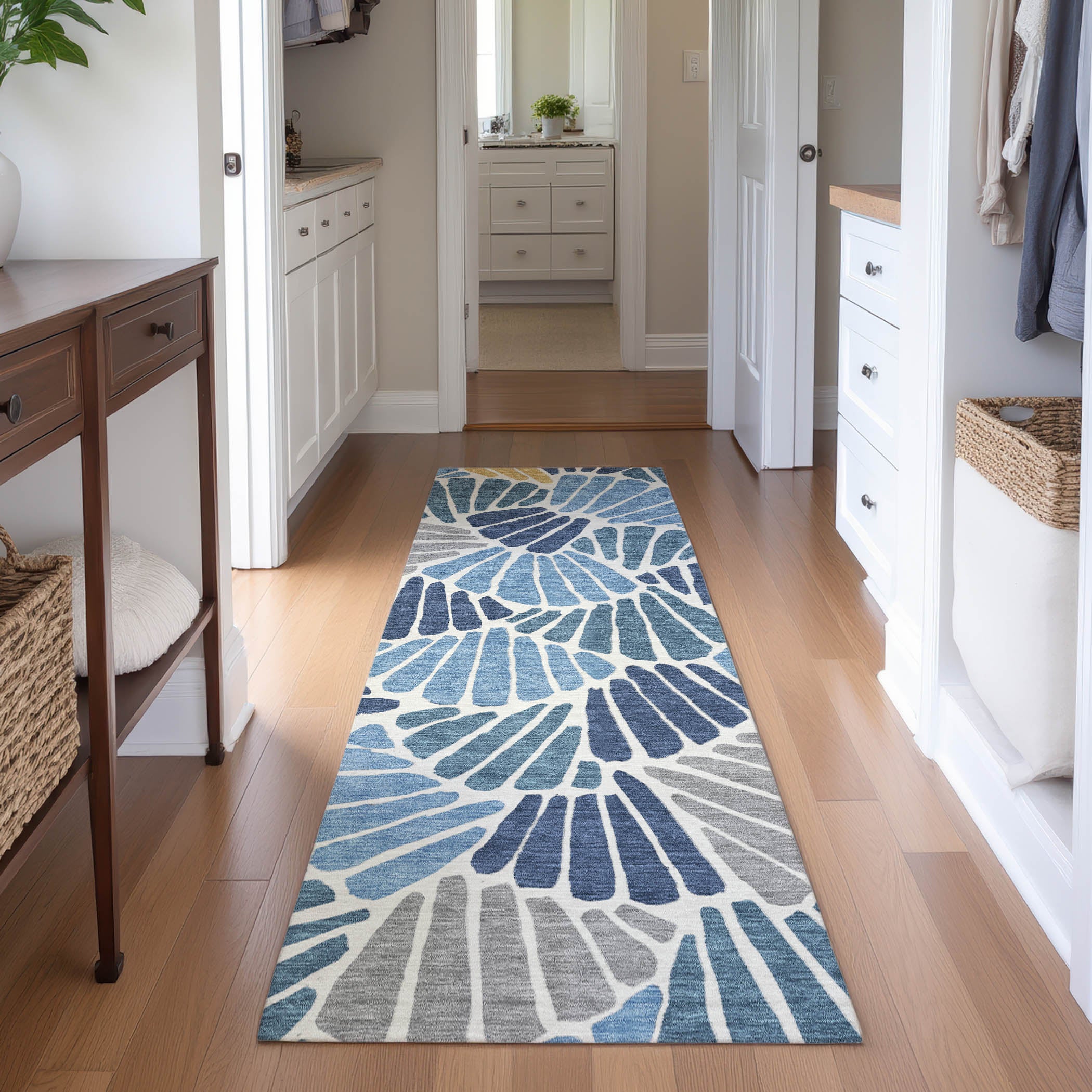 Luang Prabang Machine Washable Transitional Blue Rug 2'3" x 7'6" #shape_Runner