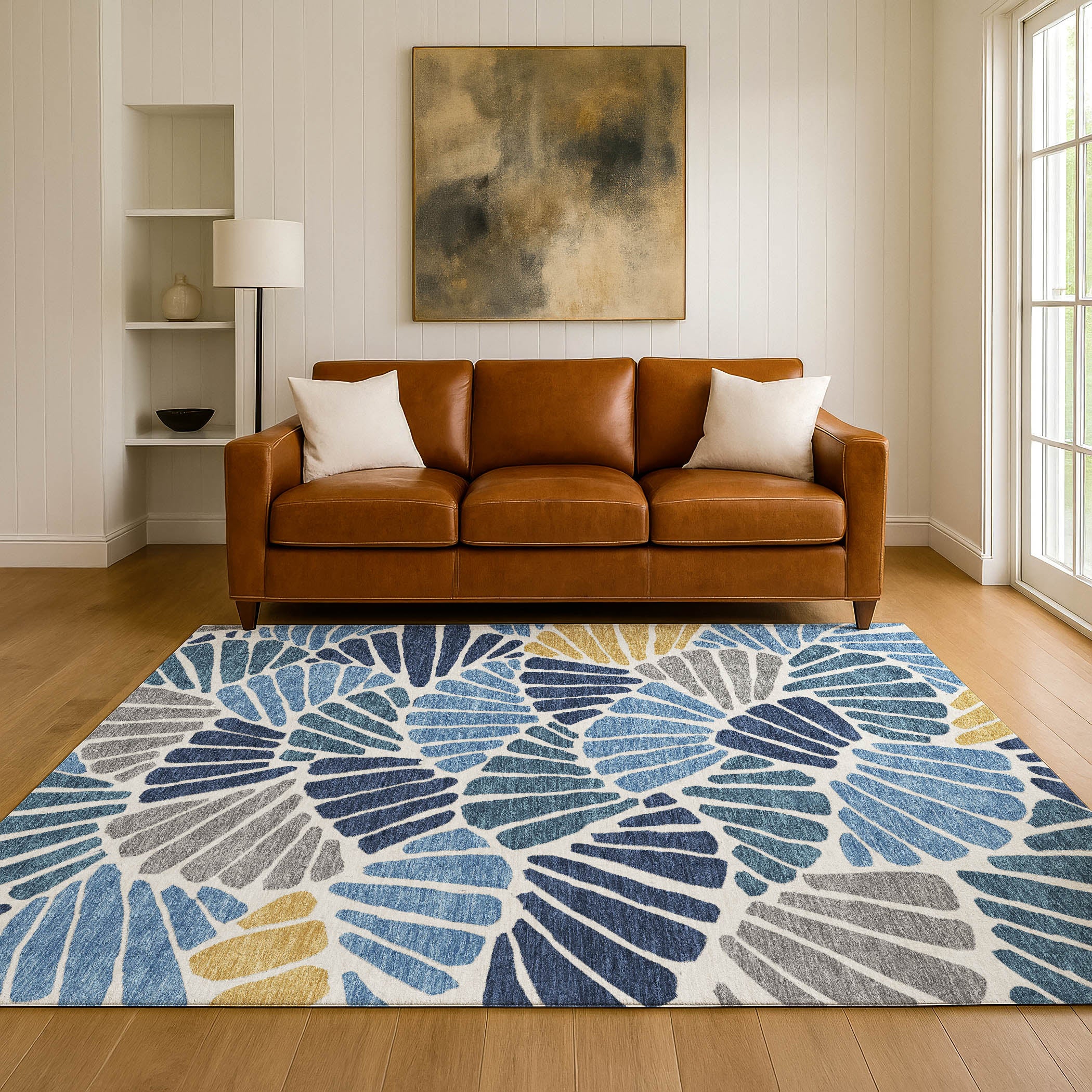 Luang Prabang Machine Washable Transitional Blue Rug 3' x 5' #shape_Rectangle