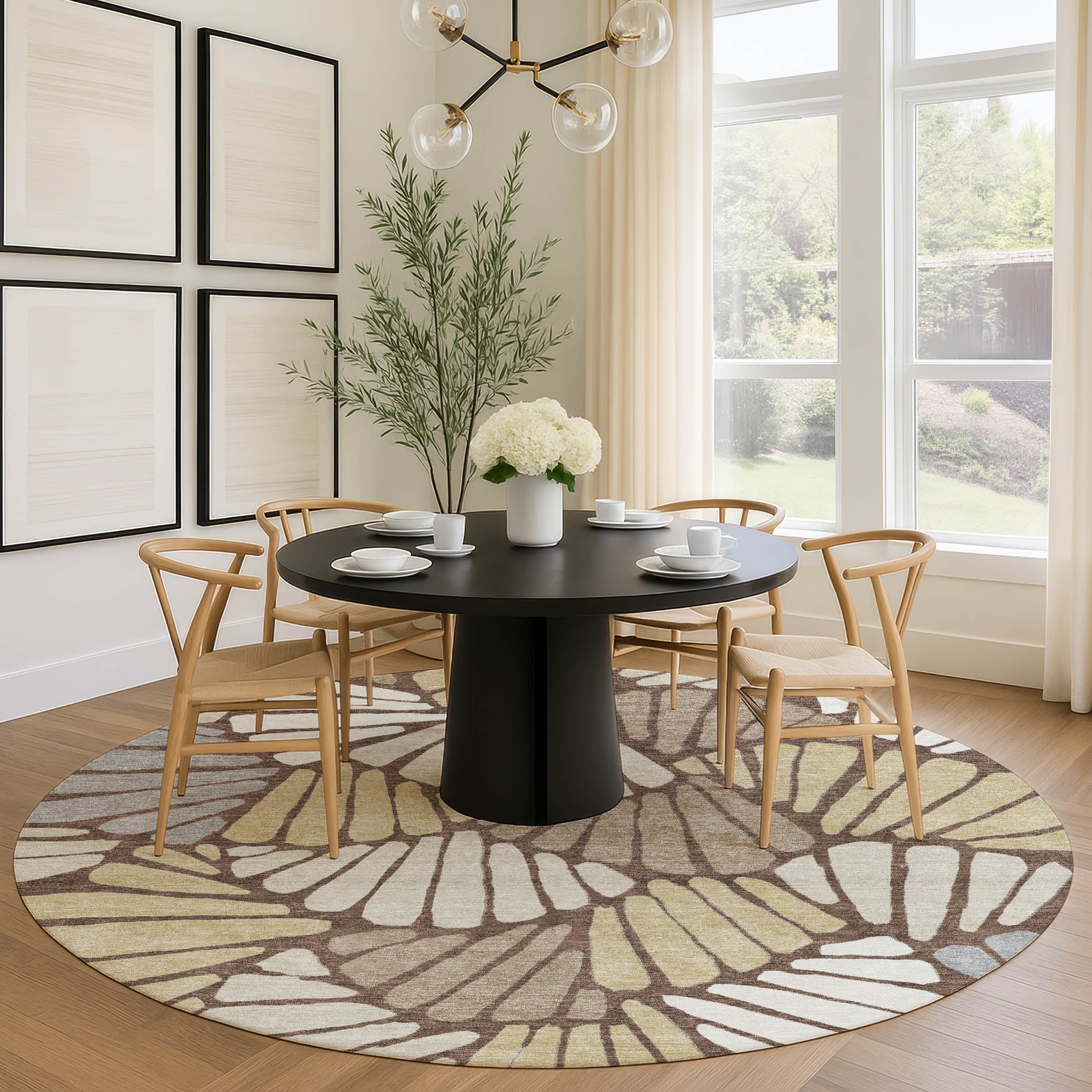 Luang Prabang Machine Washable Transitional Chocolate Brown Rug 8' x 8' #shape_Round
