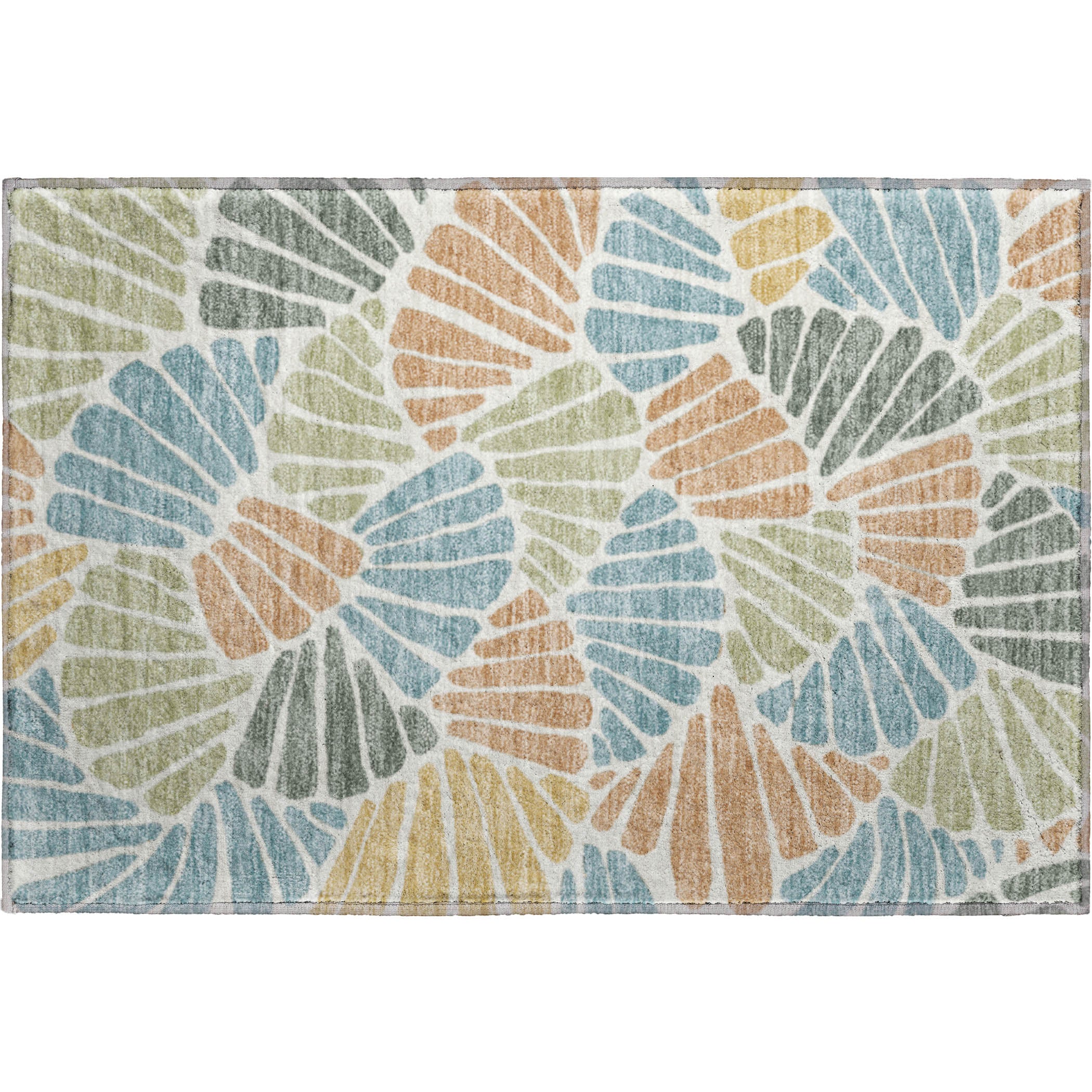 Luang Prabang Machine Washable Traditional Seafoam Blue Rug 1'8" x 2'6" #shape_Rectangle