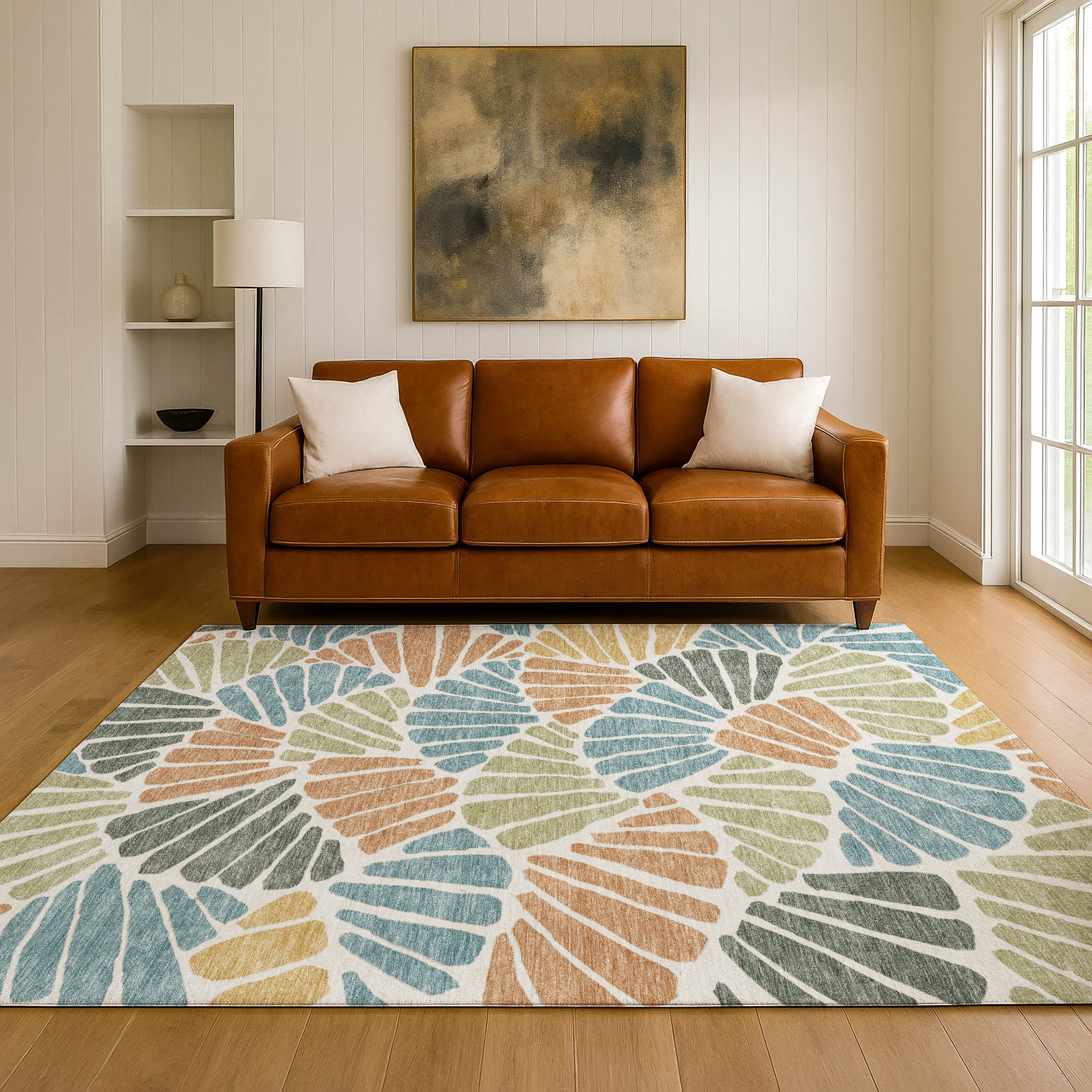 Luang Prabang Machine Washable Traditional Seafoam Blue Rug 3' x 5' #shape_Rectangle
