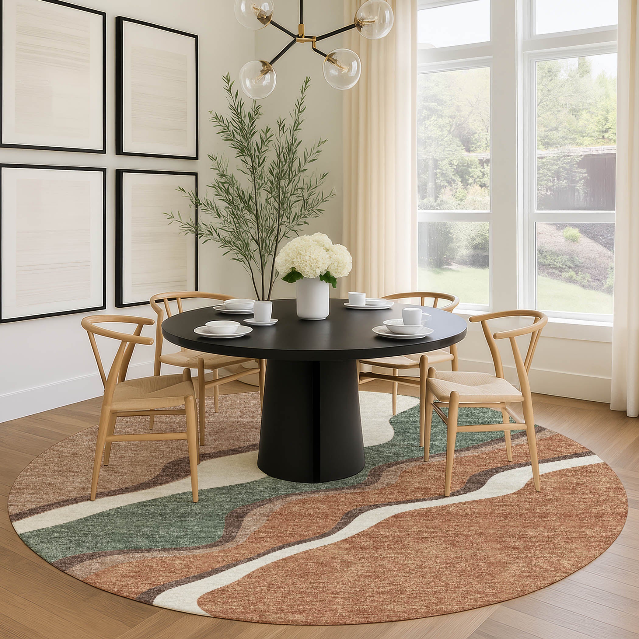 Sintra Machine Washable Traditional Copper Orange Rug 8' x 8' #shape_Round