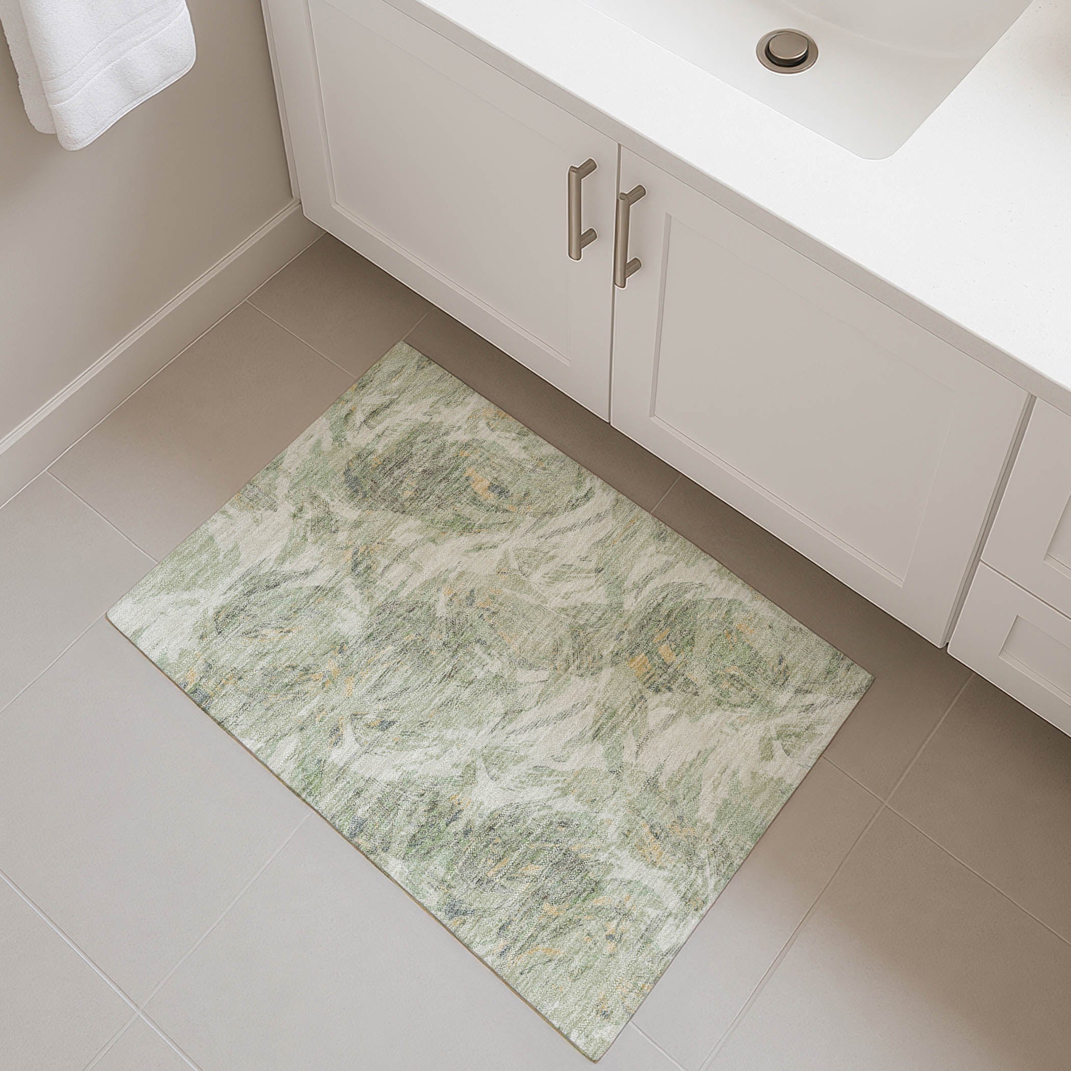 Siena Machine Washable Traditional Celery Green Rug 1'8" x 2'6" #shape_Rectangle