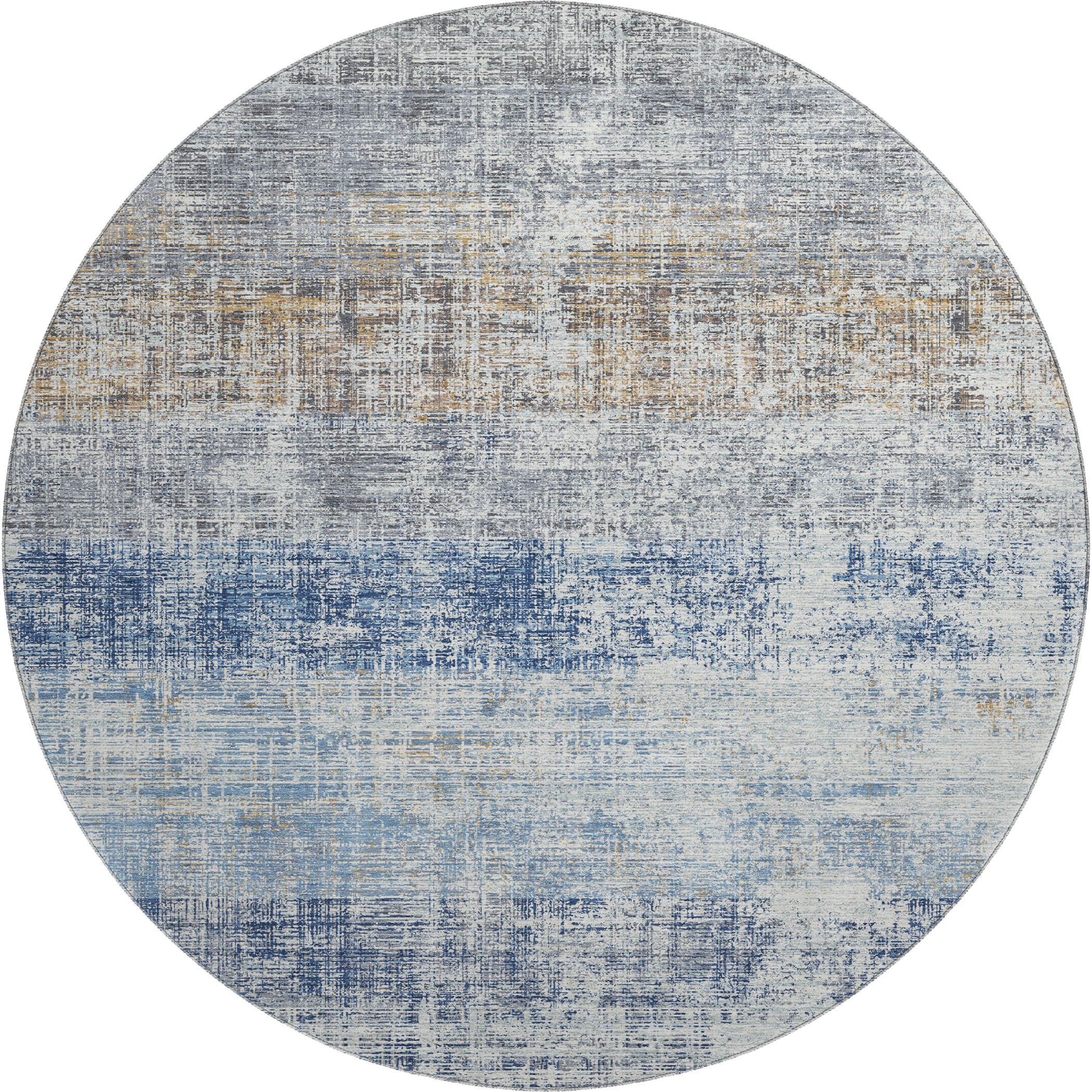 Bruges Machine Washable Traditional Denim Blue Rug 8' x 8' #shape_Round