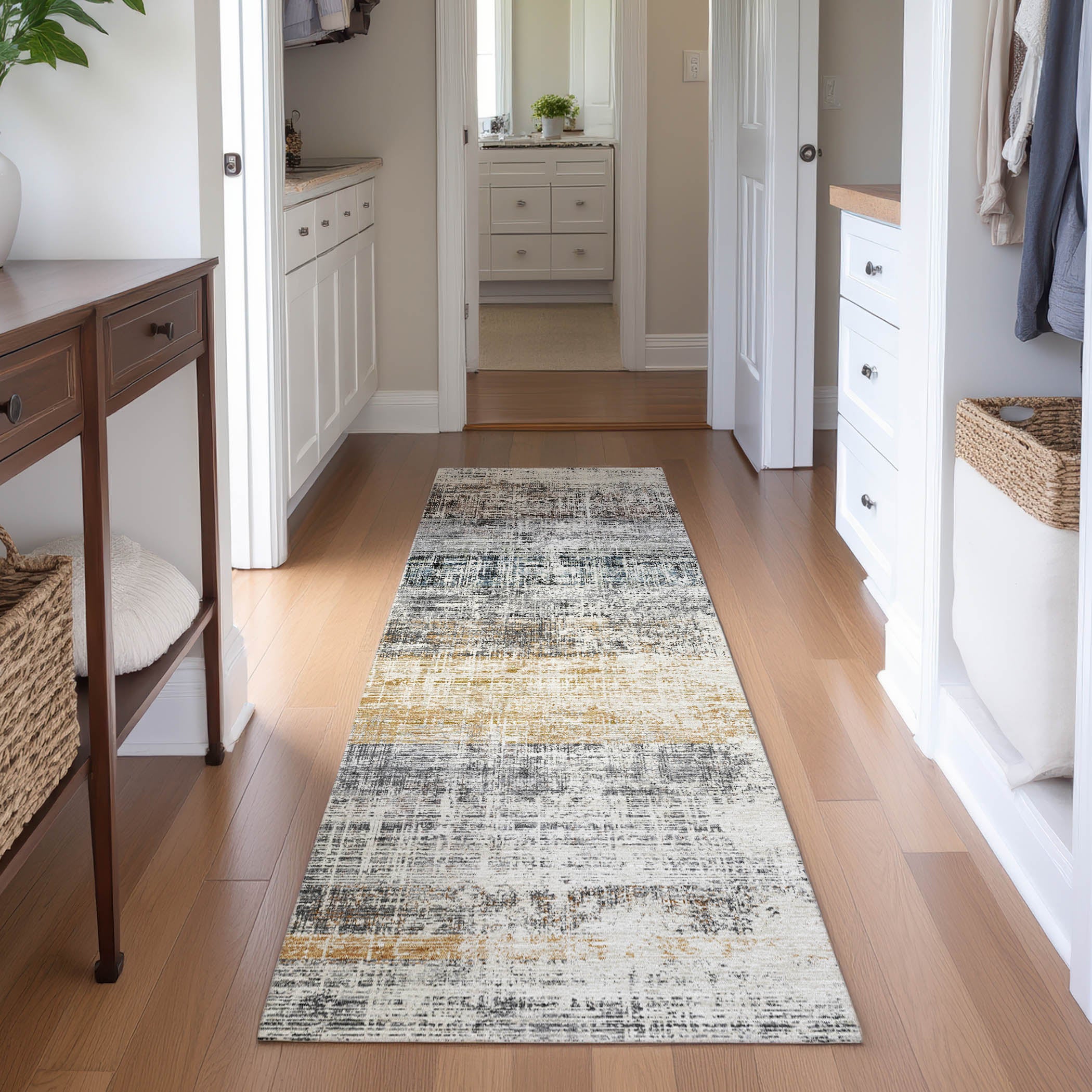 Bruges Machine Washable Traditional Gray Rug 2'3" x 7'6" #shape_Runner