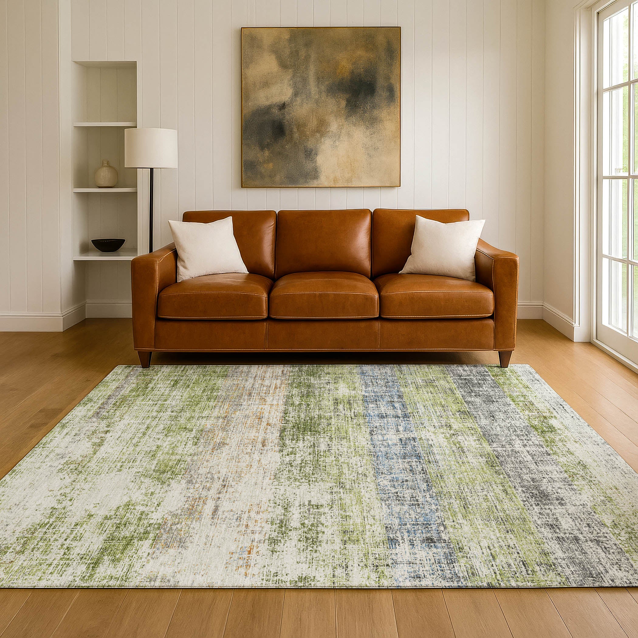 Bruges Machine Washable Traditional Green Rug 3' x 5' #shape_Rectangle