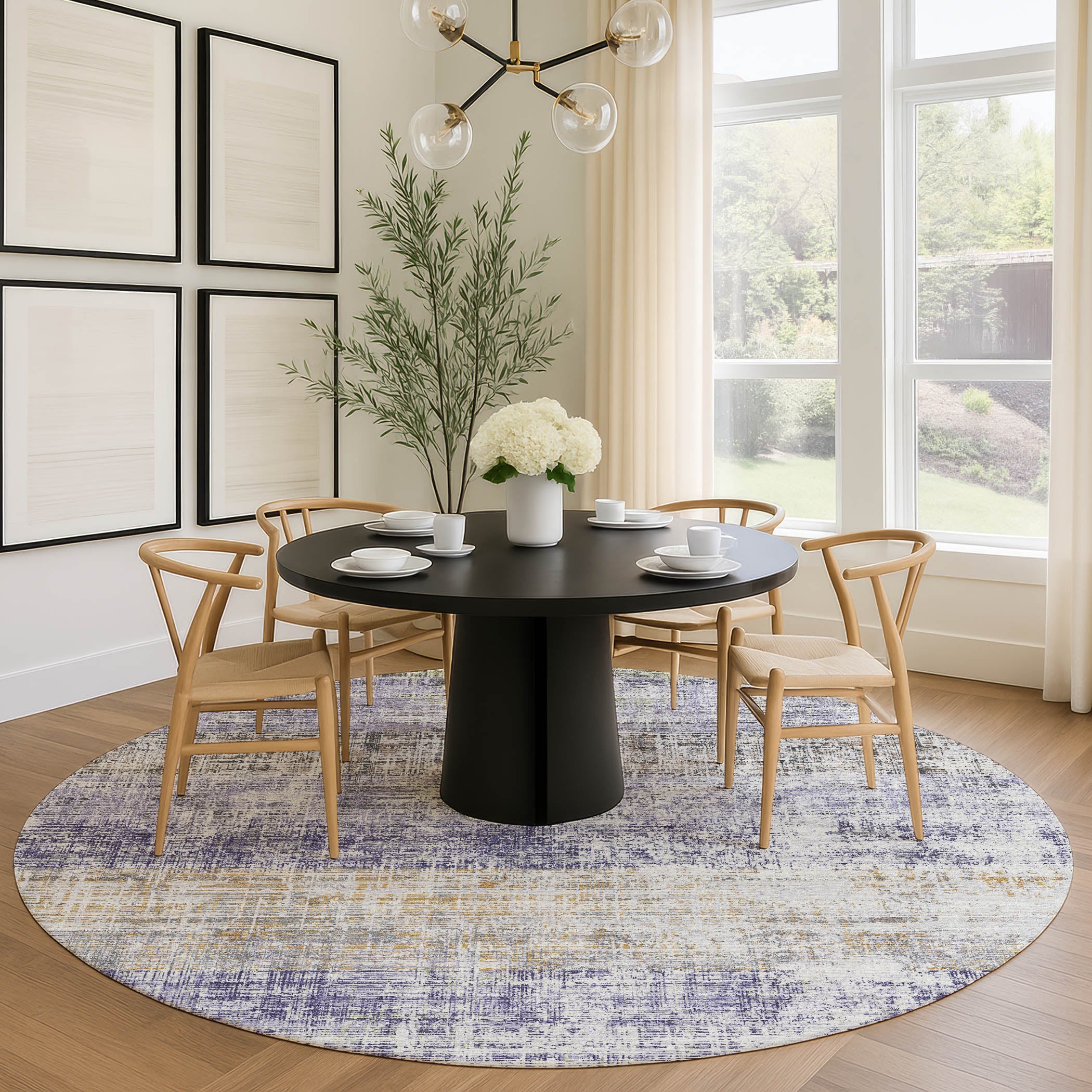 Bruges Machine Washable Traditional Lavender Purple Rug 8' x 8' #shape_Round