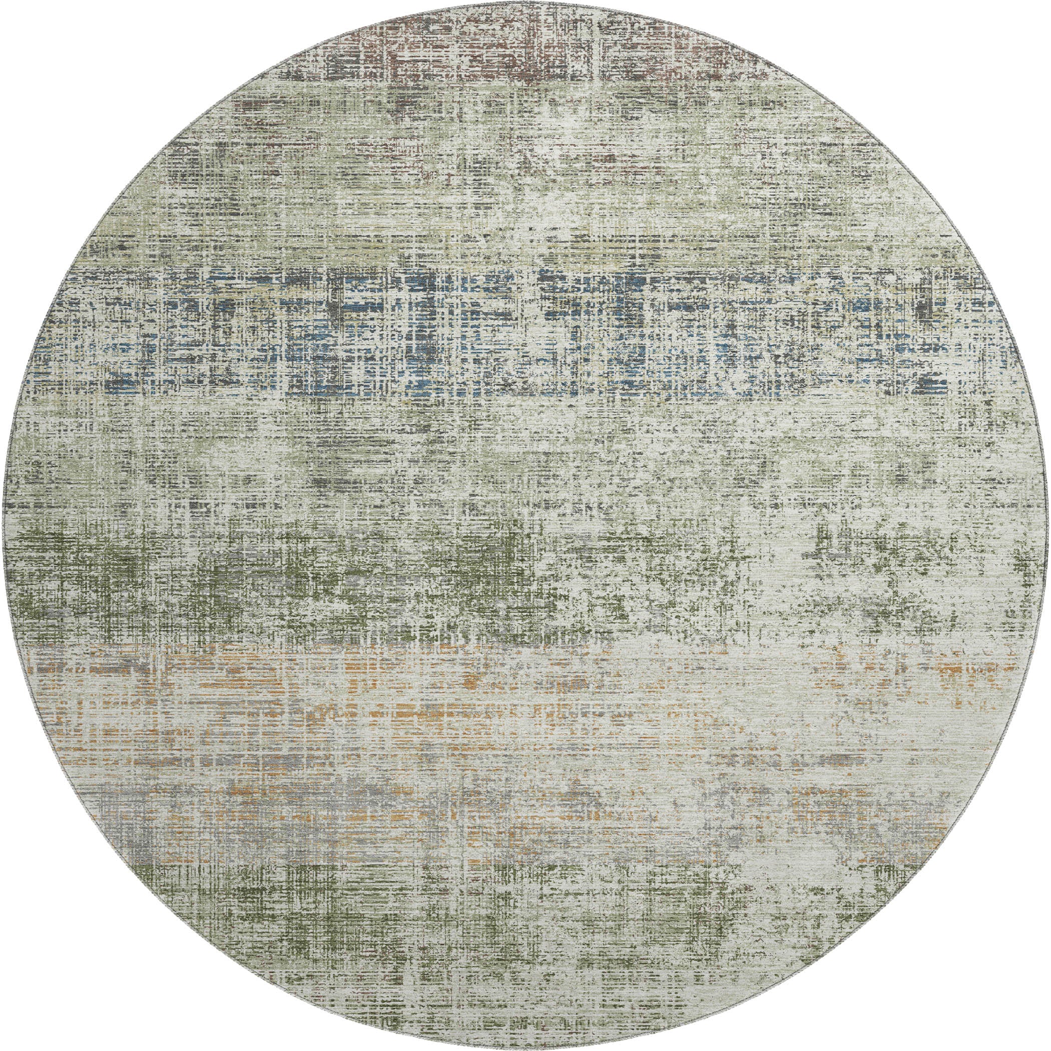 Bruges Machine Washable Traditional Olive Green Rug 8' x 8' #shape_Round