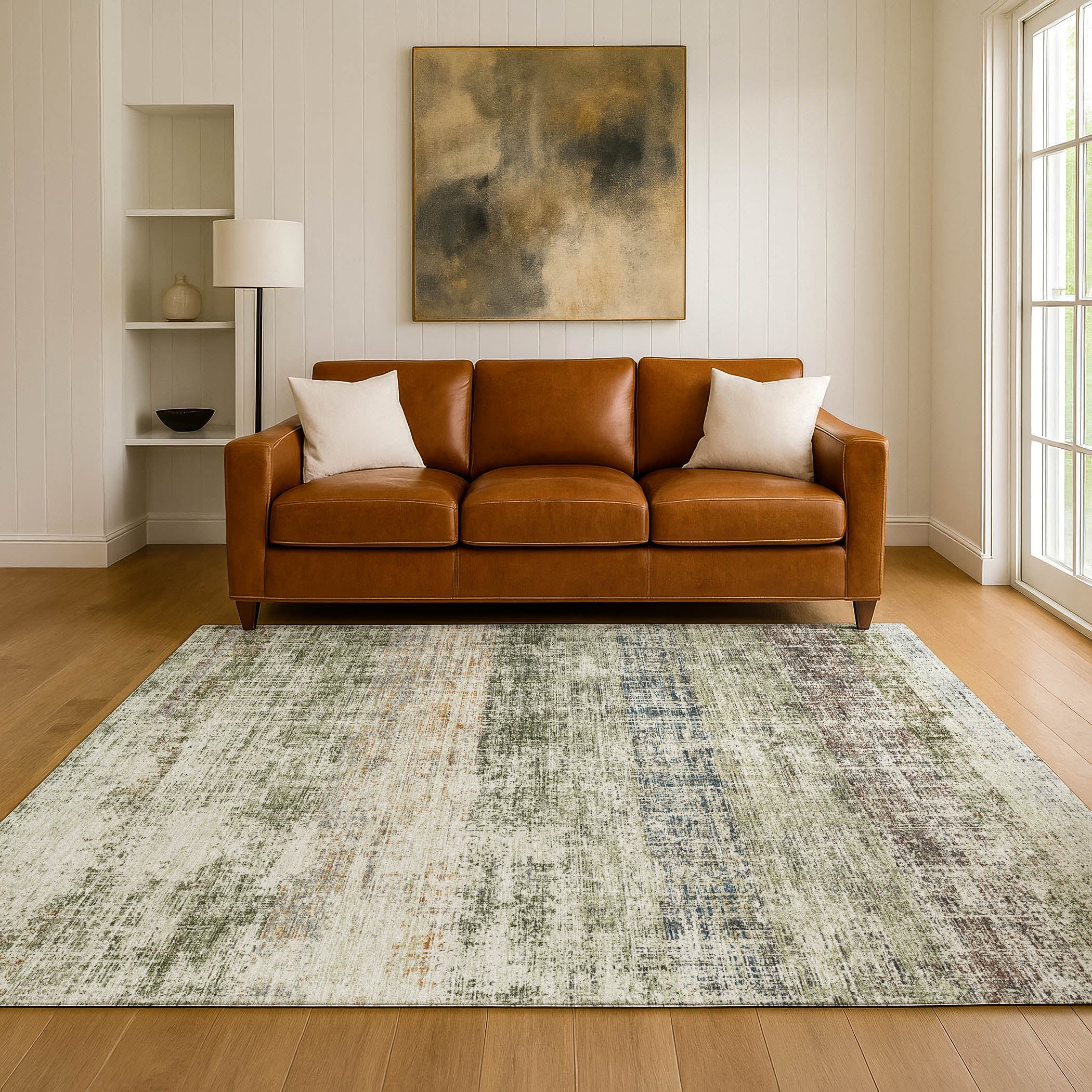 Bruges Machine Washable Traditional Olive Green Rug 3' x 5' #shape_Rectangle
