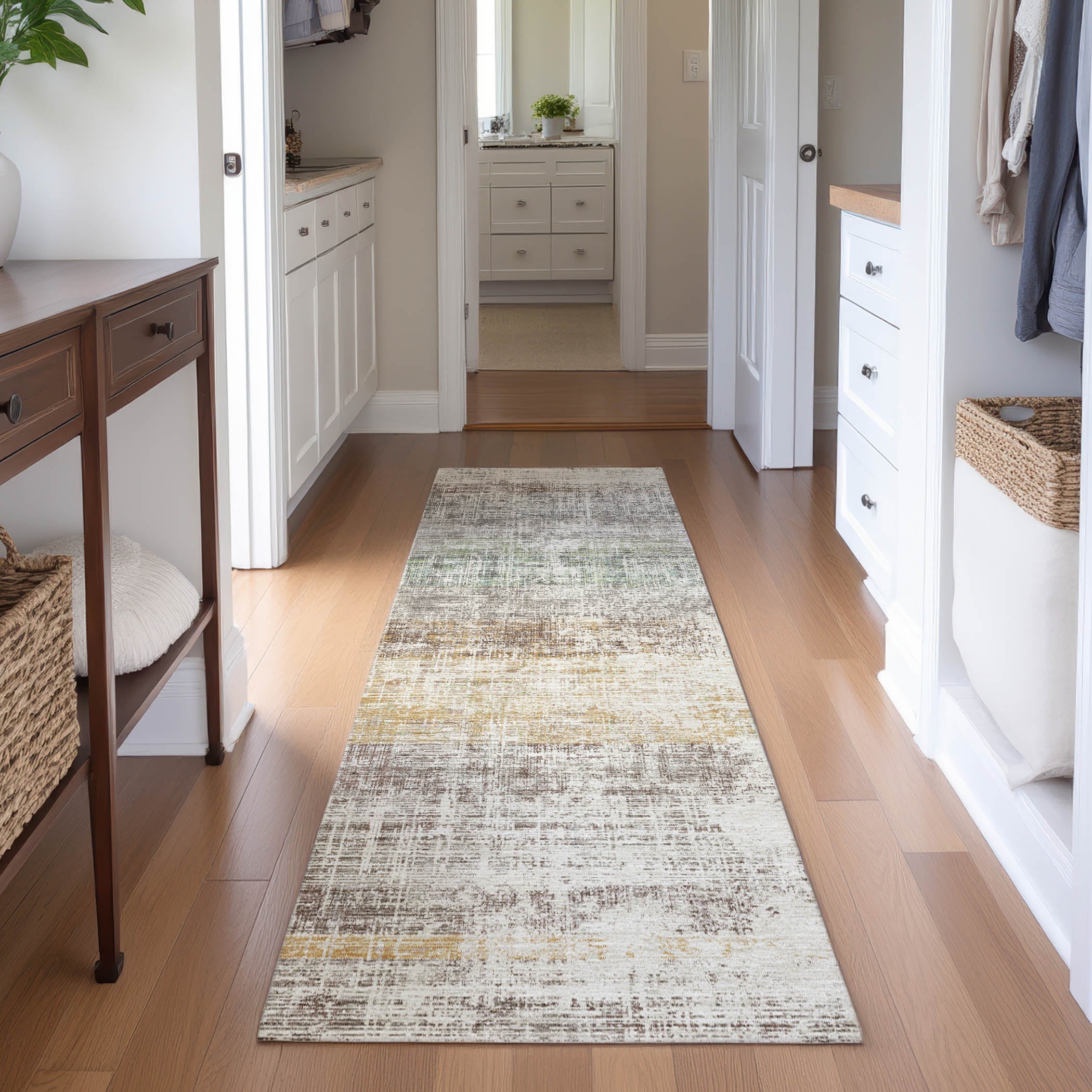 Bruges Machine Washable Traditional Putty Ivory Rug 2'3" x 7'6" #shape_Runner
