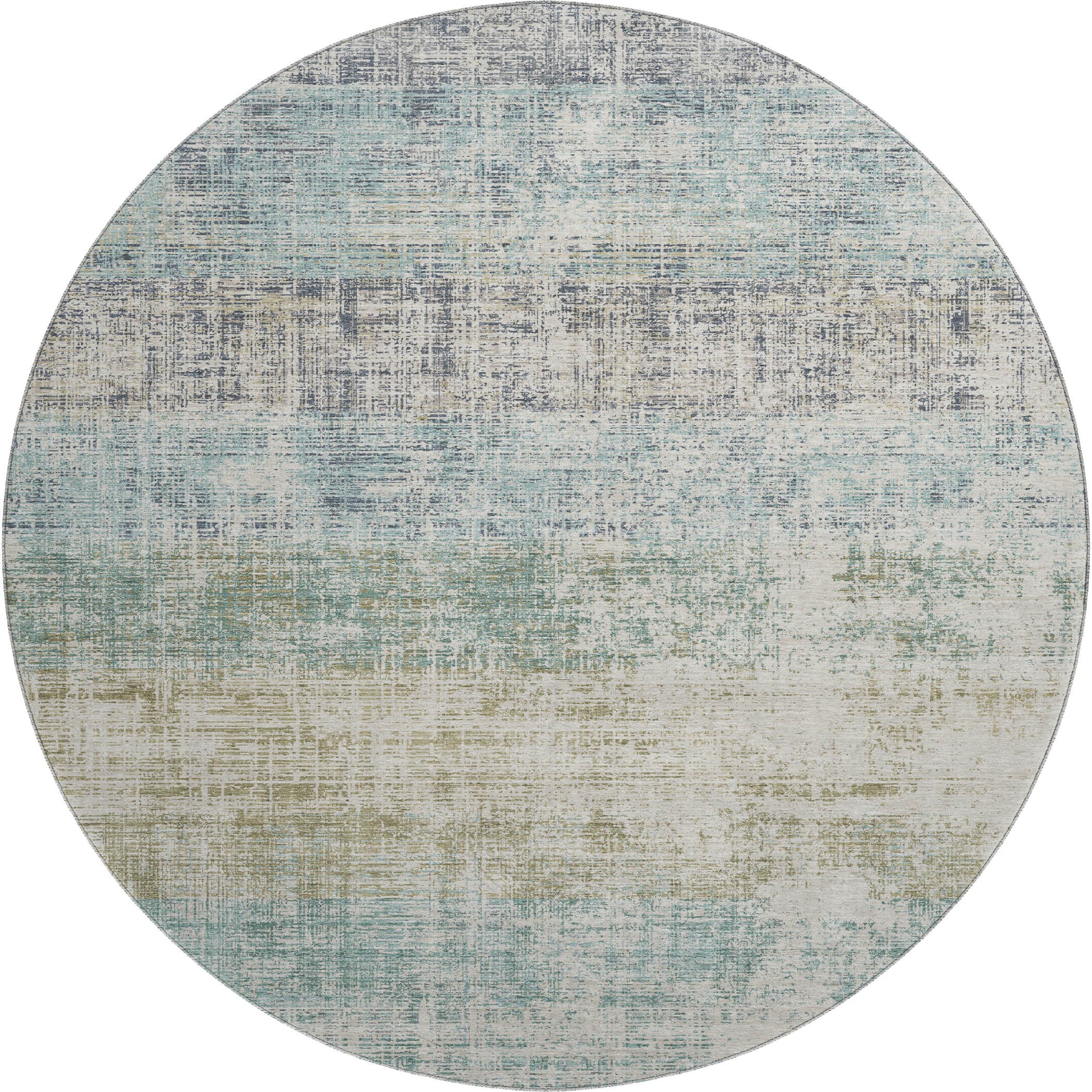 Bruges Machine Washable Traditional Teal Rug 8' x 8' #shape_Round