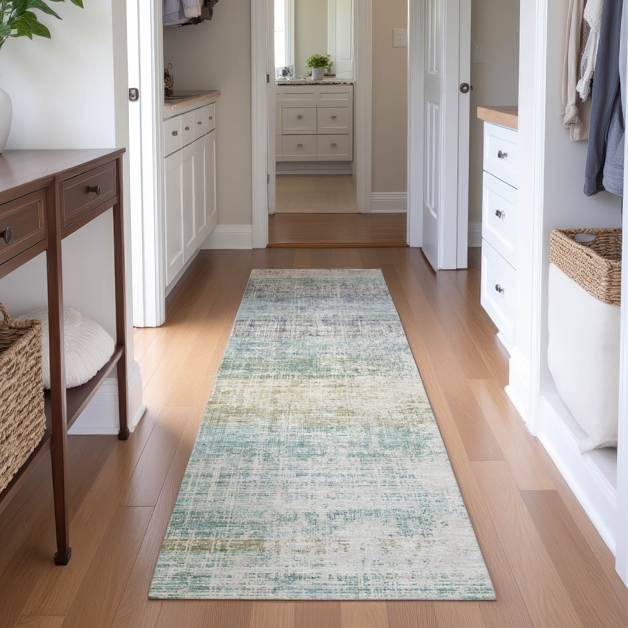 Bruges Machine Washable Traditional Teal Rug 2'3" x 7'6" #shape_Runner