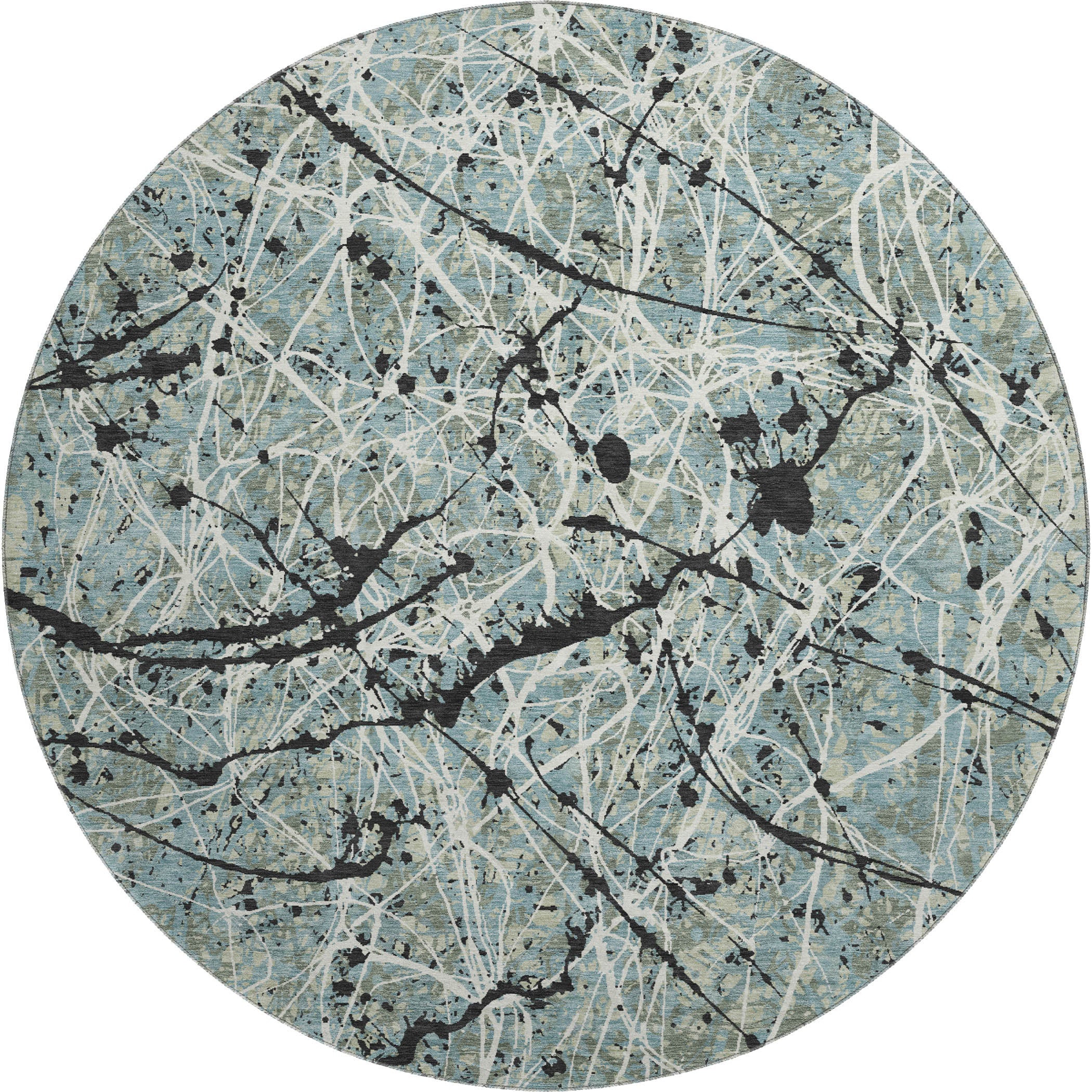 Cusco Machine Washable Traditional Aloe Green Rug 8' x 8' #shape_Round