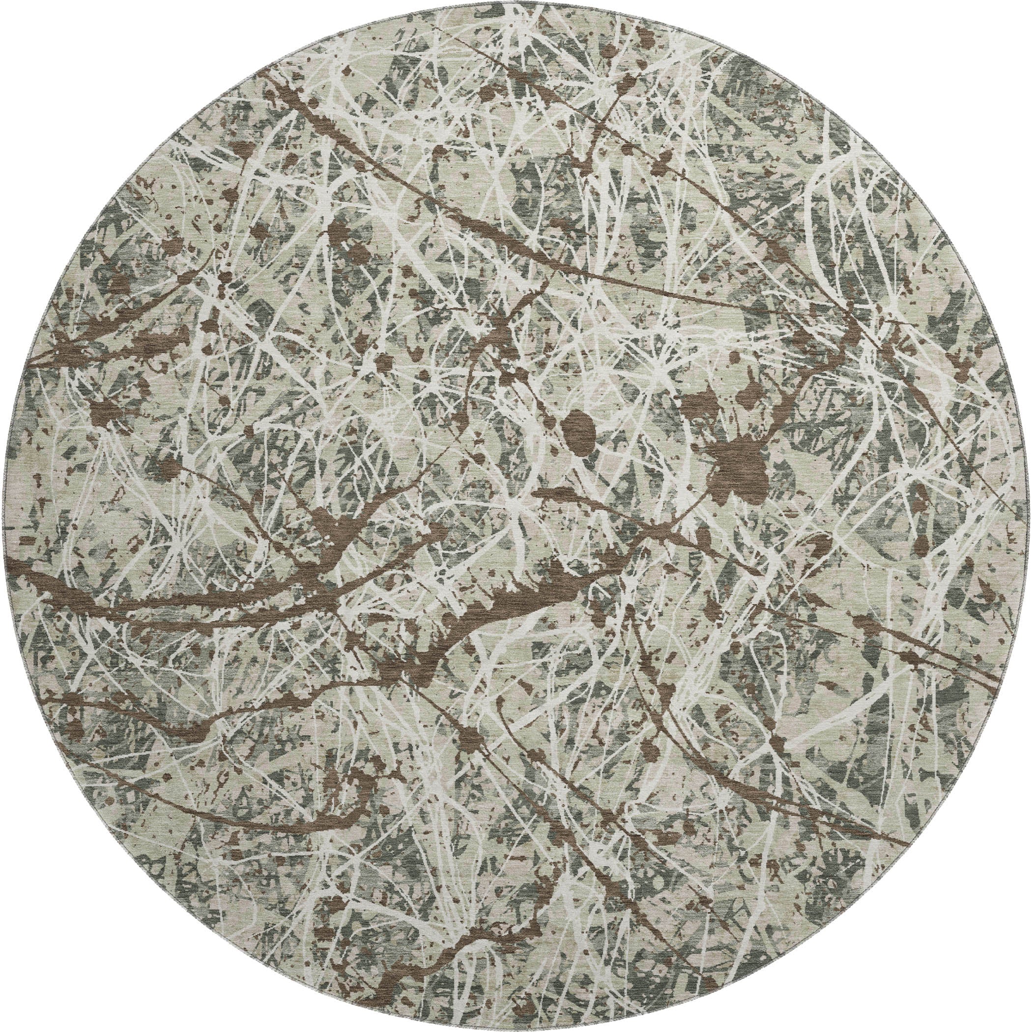 Cusco Machine Washable Traditional Basil Green Rug 8' x 8' #shape_Round