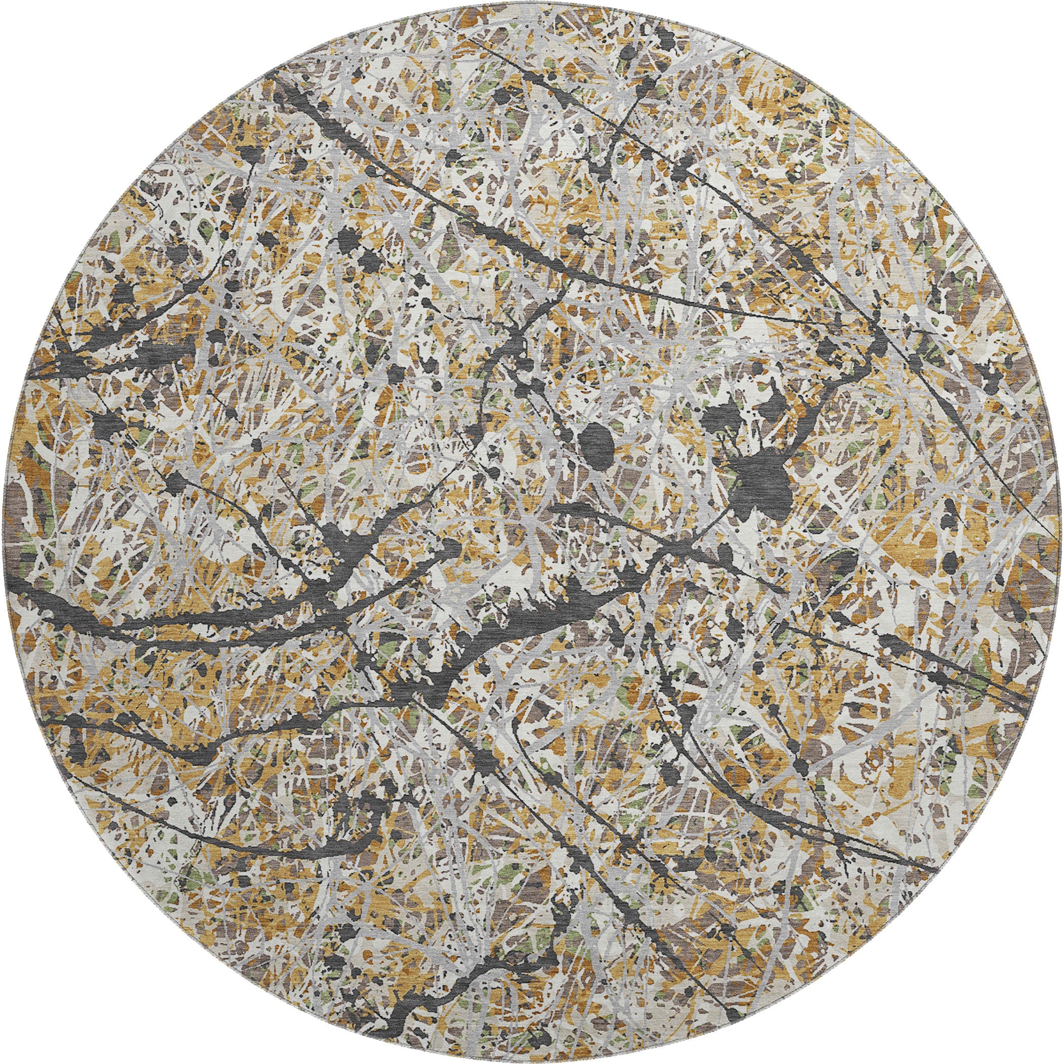 Cusco Machine Washable Traditional Beige Brown Rug 8' x 8' #shape_Round