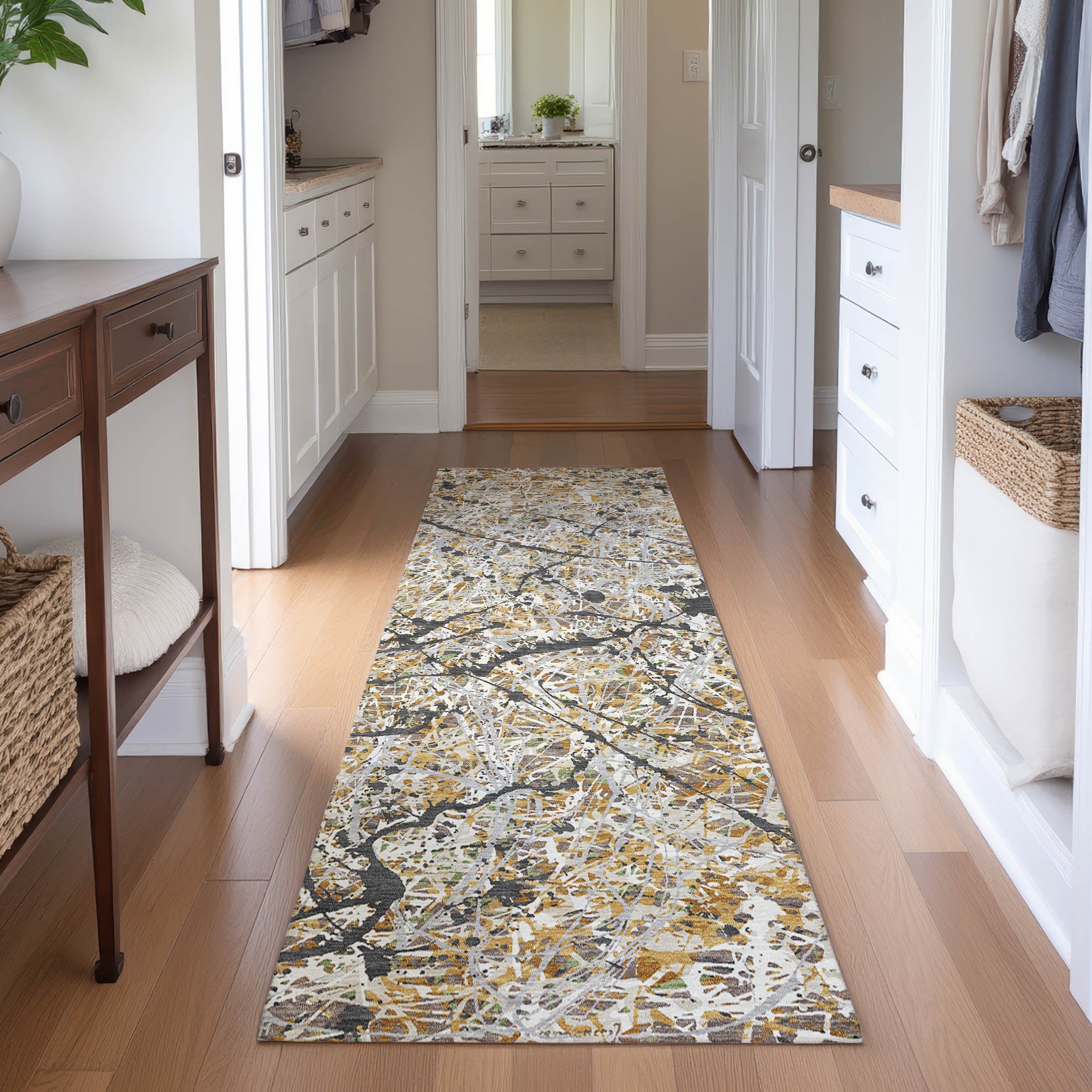 Cusco Machine Washable Traditional Beige Brown Rug 2'3" x 7'6" #shape_Runner