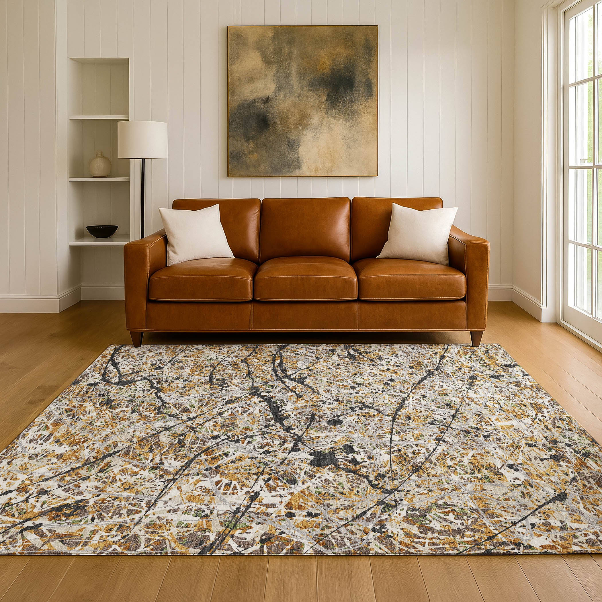 Cusco Machine Washable Traditional Beige Brown Rug 3' x 5' #shape_Rectangle