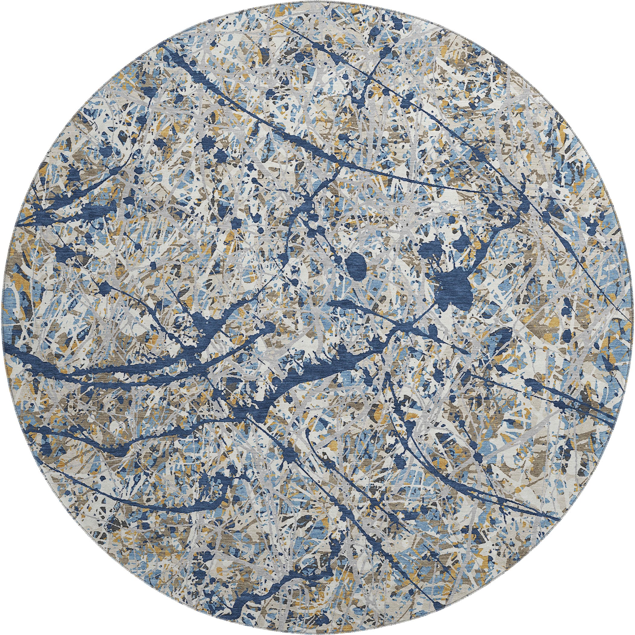 Cusco Machine Washable Traditional Navy Blue Rug 8' x 8' #shape_Round