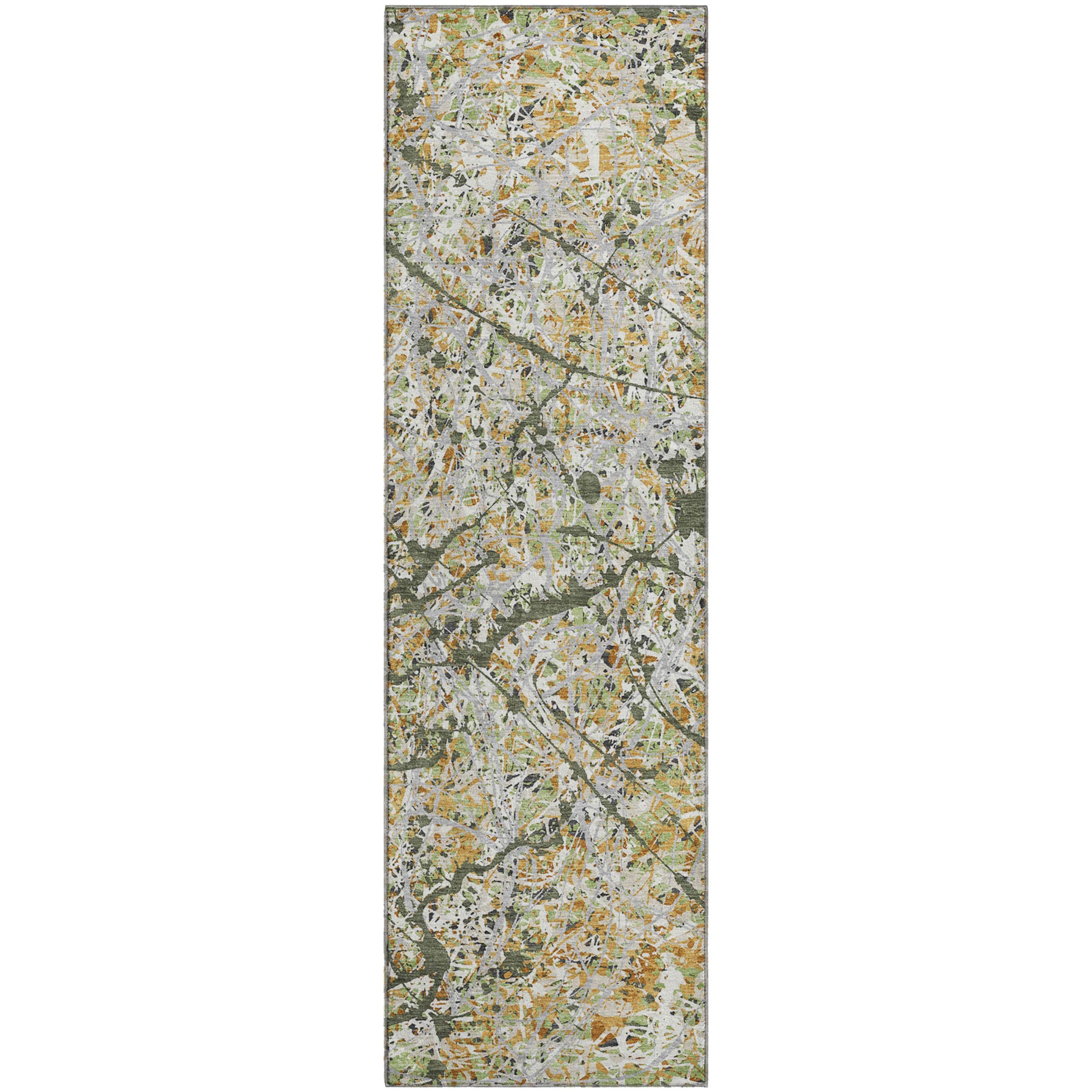 Cusco Machine Washable Traditional Olive Green Rug 2'3" x 7'6" #shape_Runner