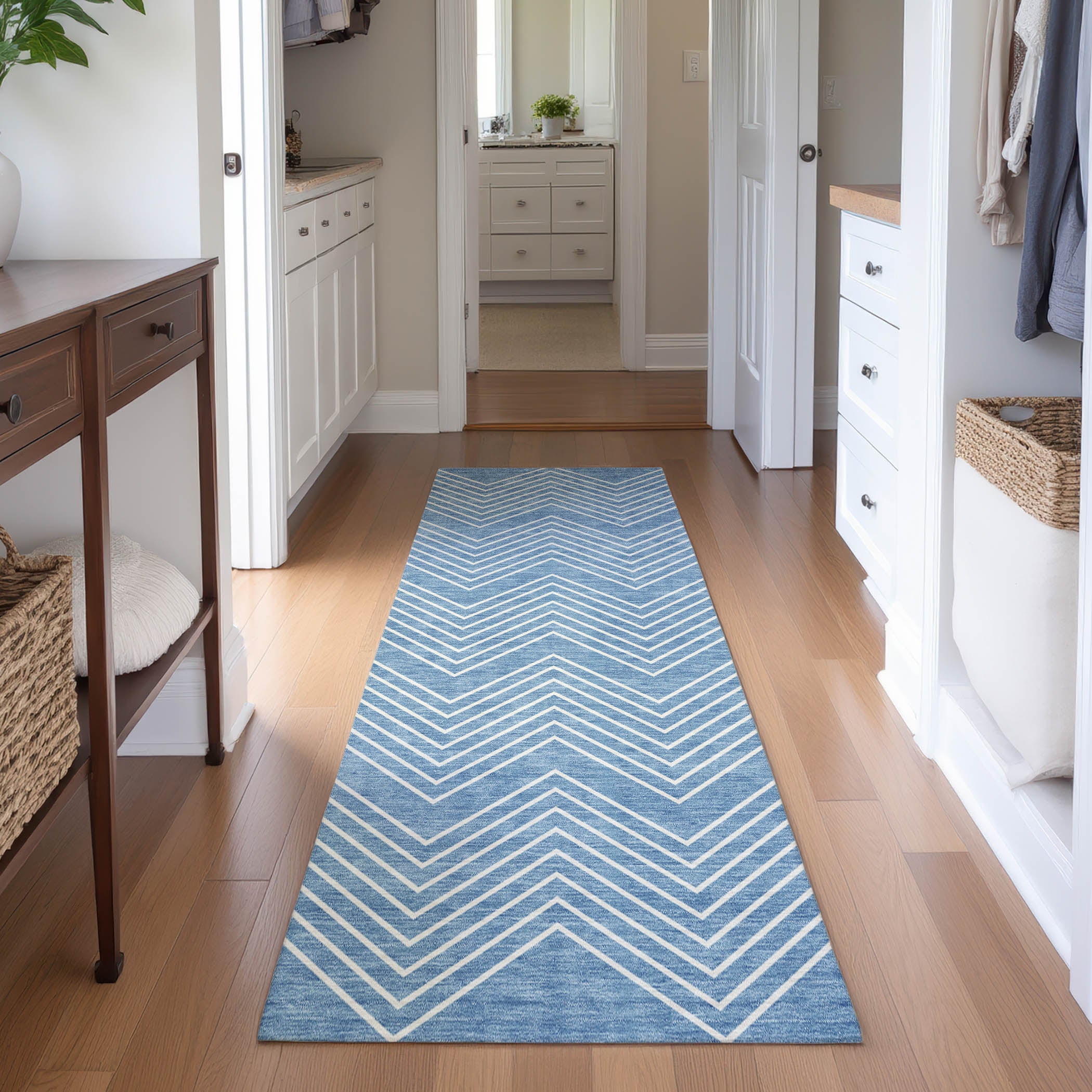 Chiang Mai Machine Washable Traditional Blue Rug 2'3" x 7'6" #shape_Runner