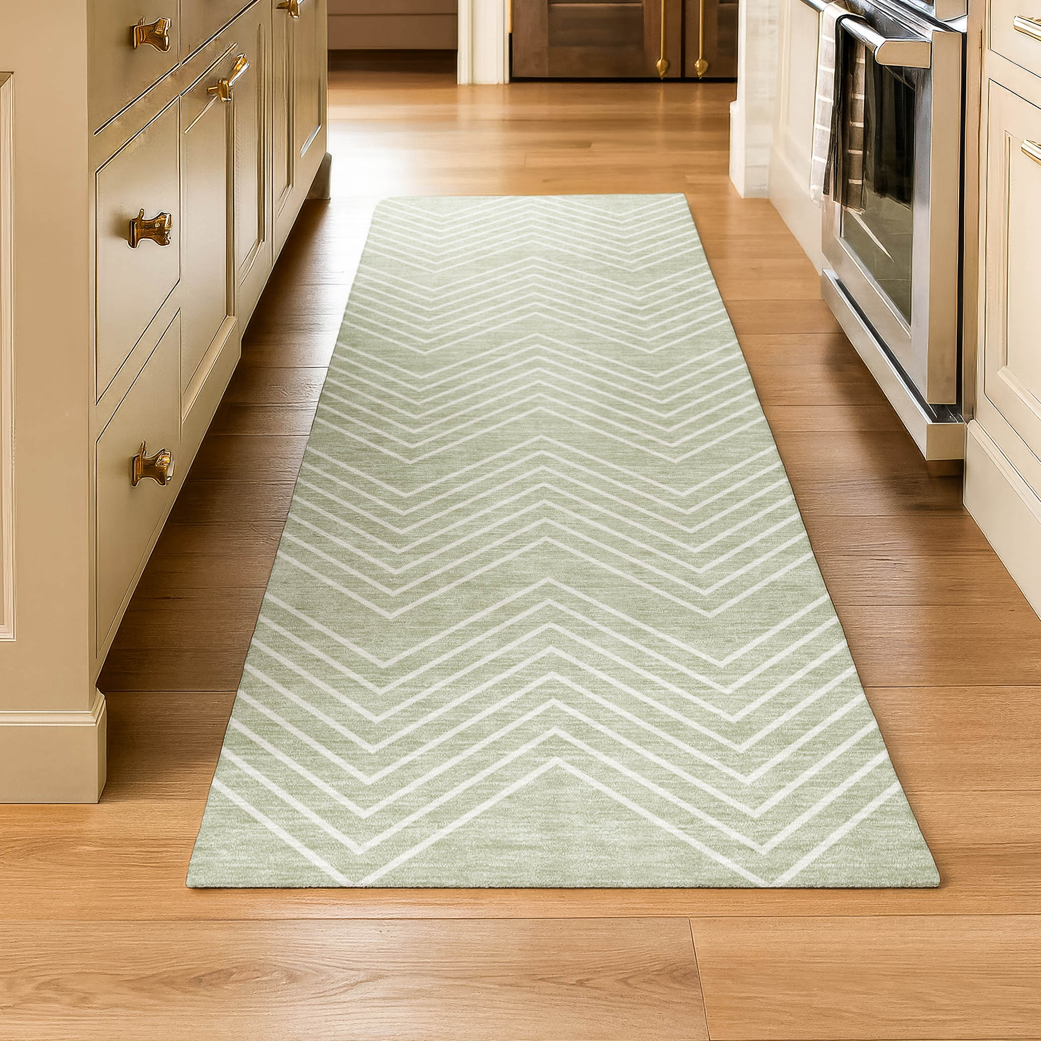 Chiang Mai Machine Washable Traditional Celery Green Rug 2'3" x 7'6" #shape_Runner