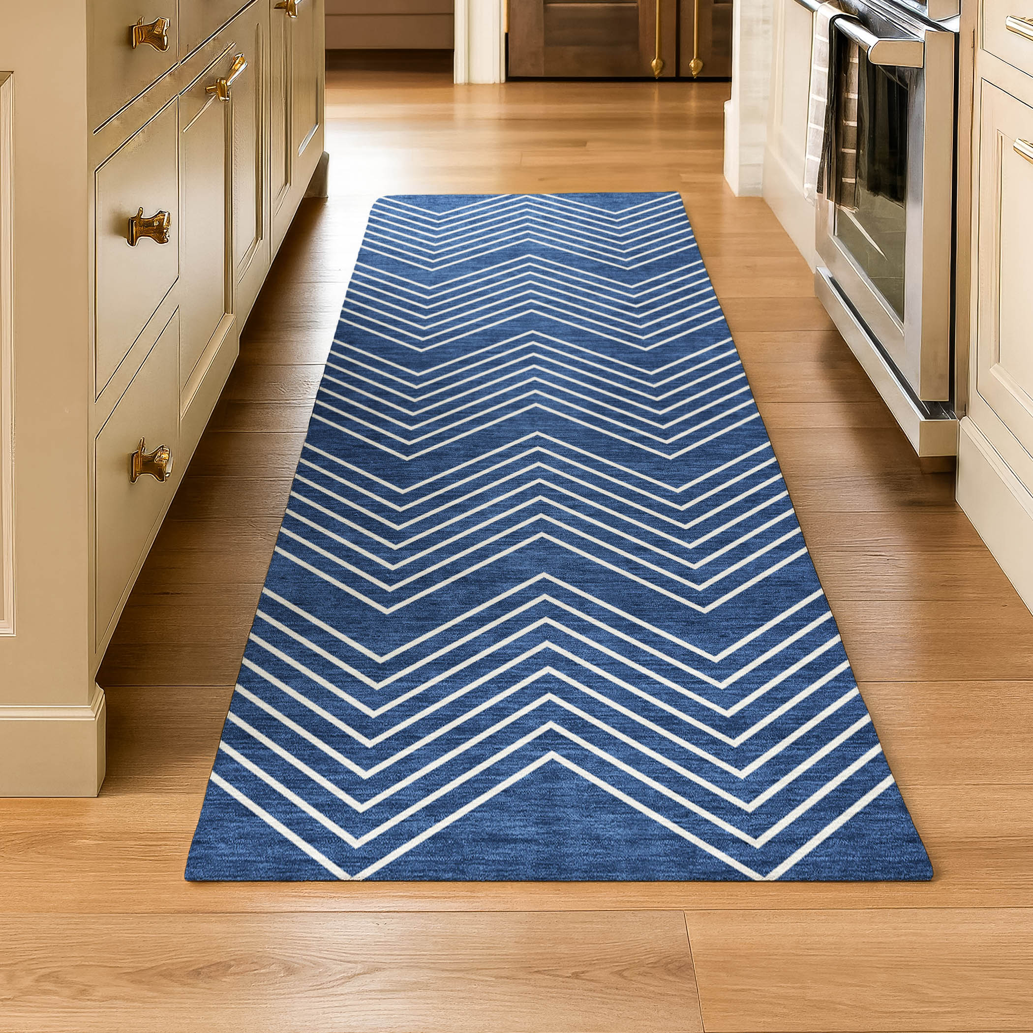 Chiang Mai Machine Washable Transitional Navy Blue Rug 2'3" x 7'6" #shape_Runner
