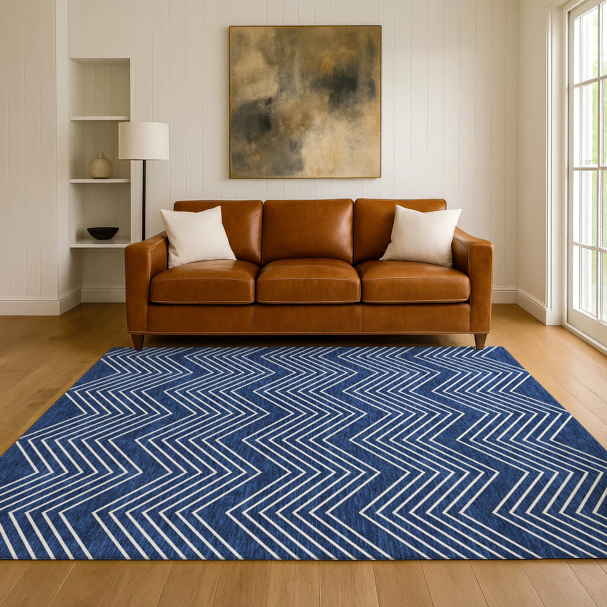 Chiang Mai Machine Washable Transitional Navy Blue Rug 3' x 5' #shape_Rectangle