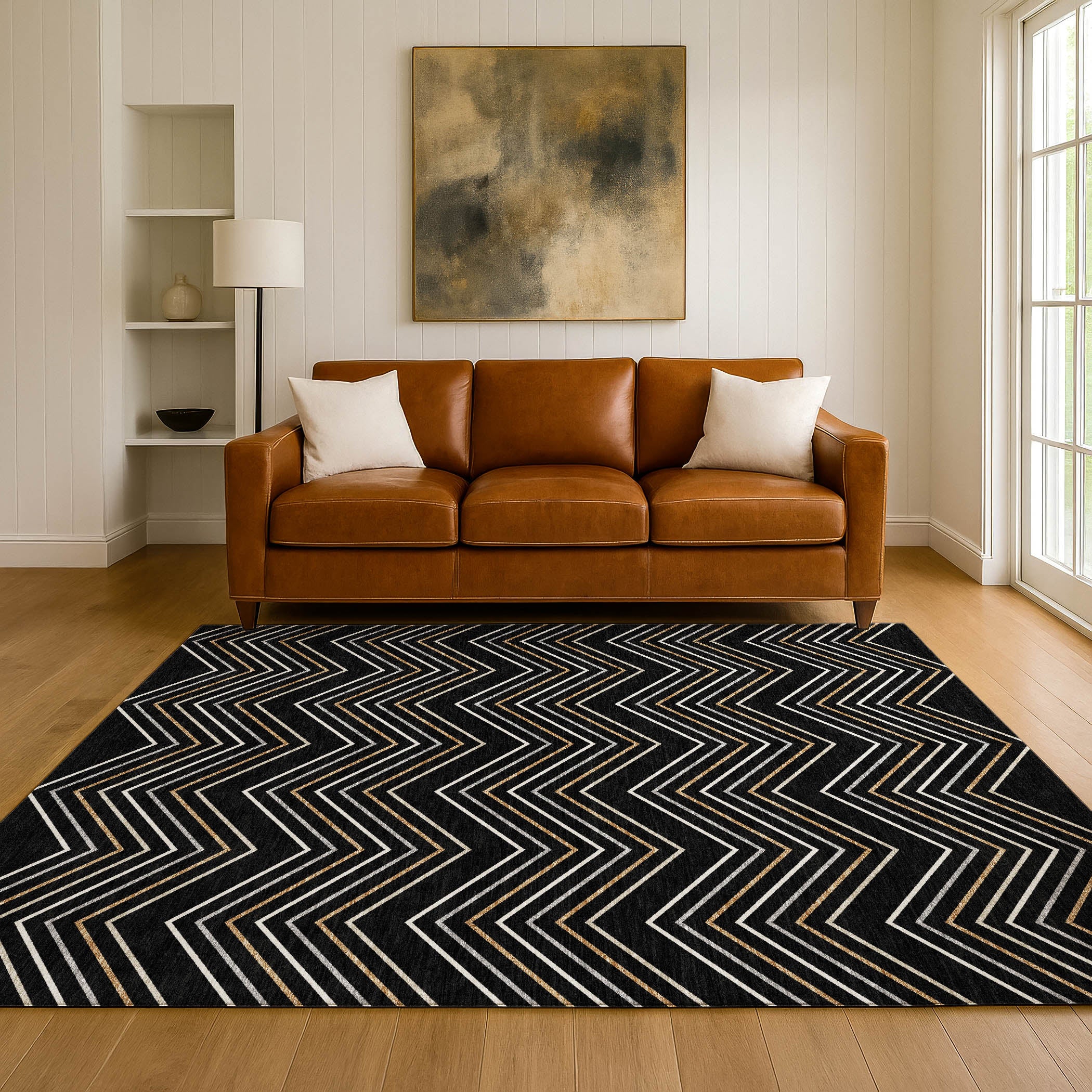 Mostar Machine Washable Transitional Black Rug 3' x 5' #shape_Rectangle