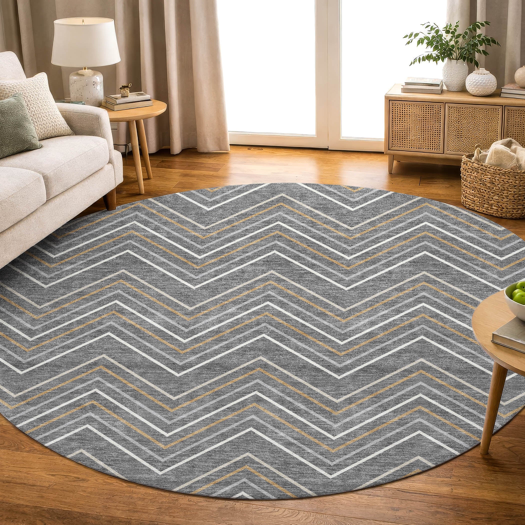 Mostar Machine Washable Transitional Gray Rug 8' x 8' #shape_Round