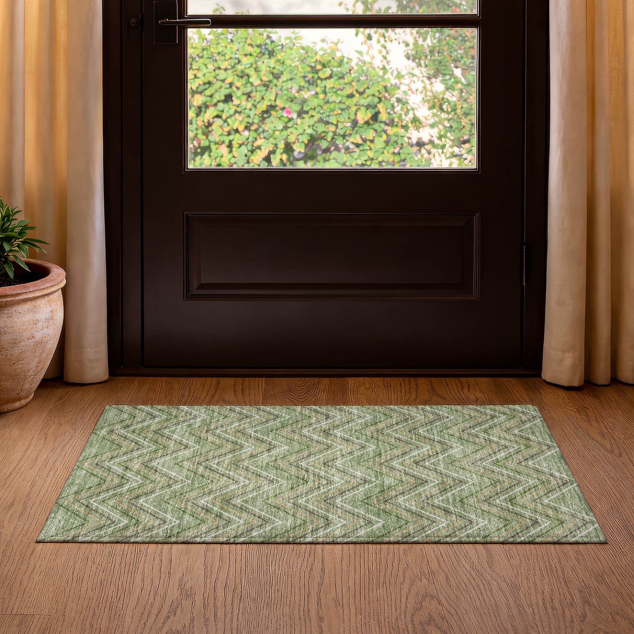 Mostar Machine Washable Transitional Green Rug 1'8" x 2'6" #shape_Rectangle