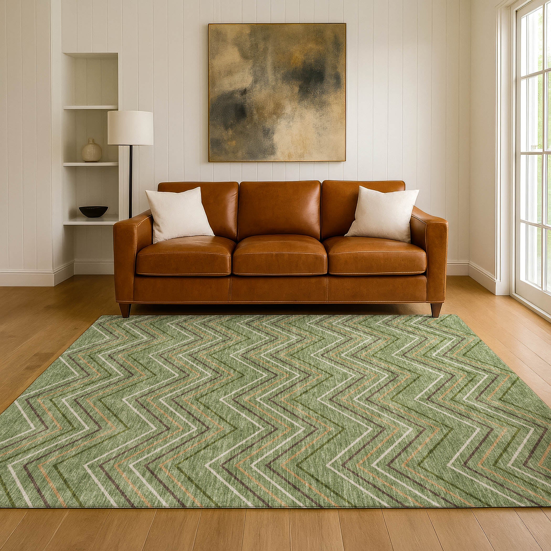 Mostar Machine Washable Transitional Green Rug 3' x 5' #shape_Rectangle