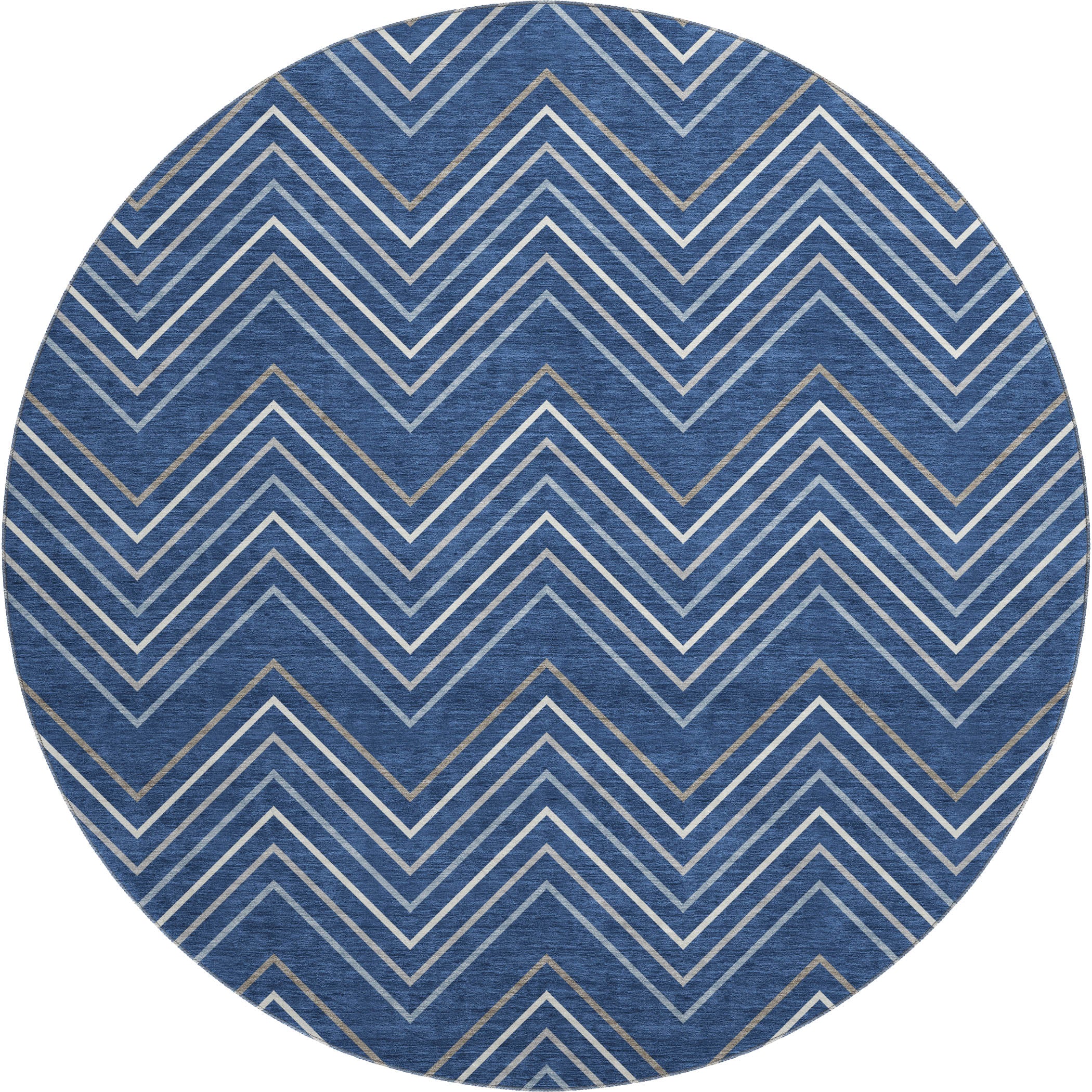Mostar Machine Washable Traditional Navy Blue Rug 8' x 8' #shape_Round