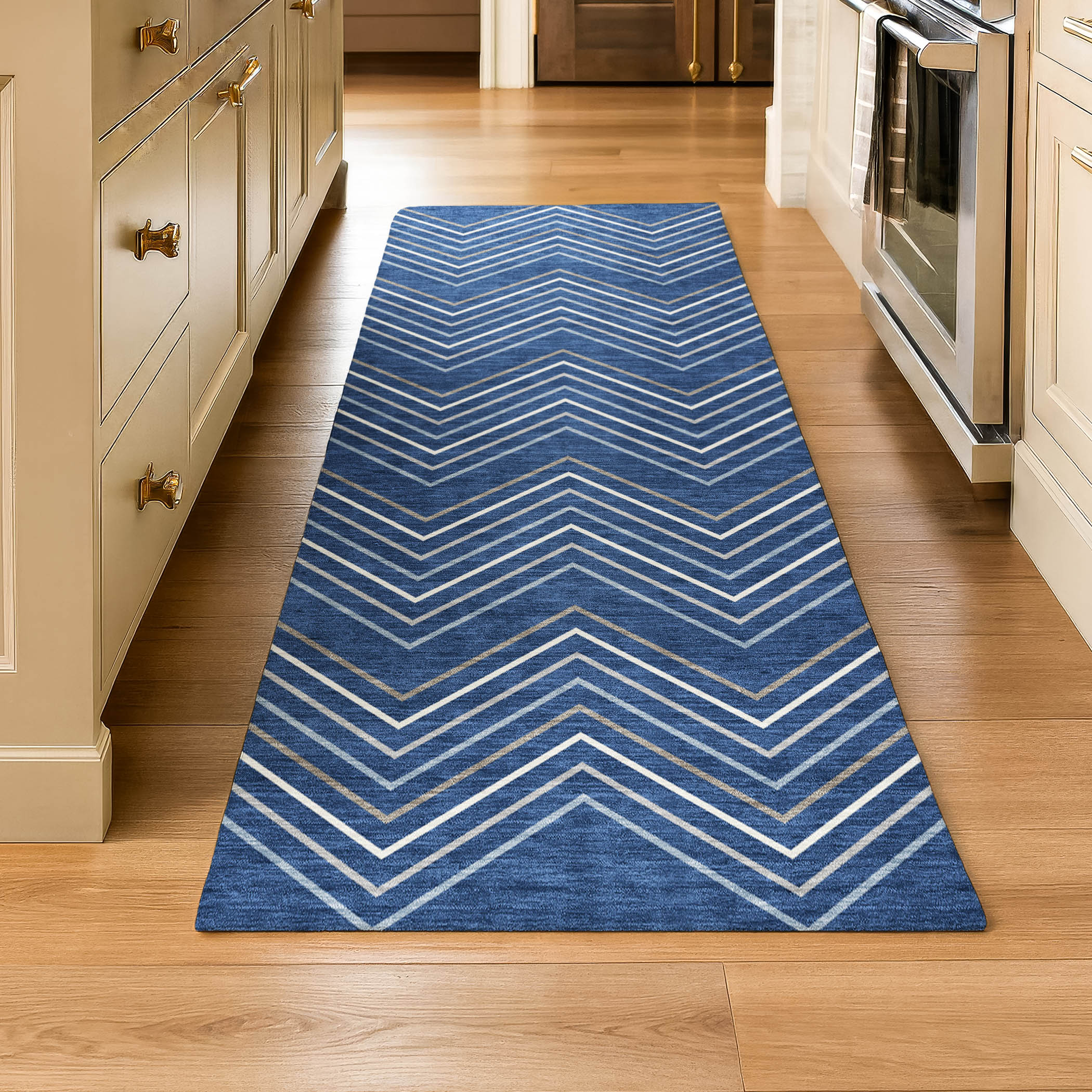 Mostar Machine Washable Traditional Navy Blue Rug 2'3" x 7'6" #shape_Runner