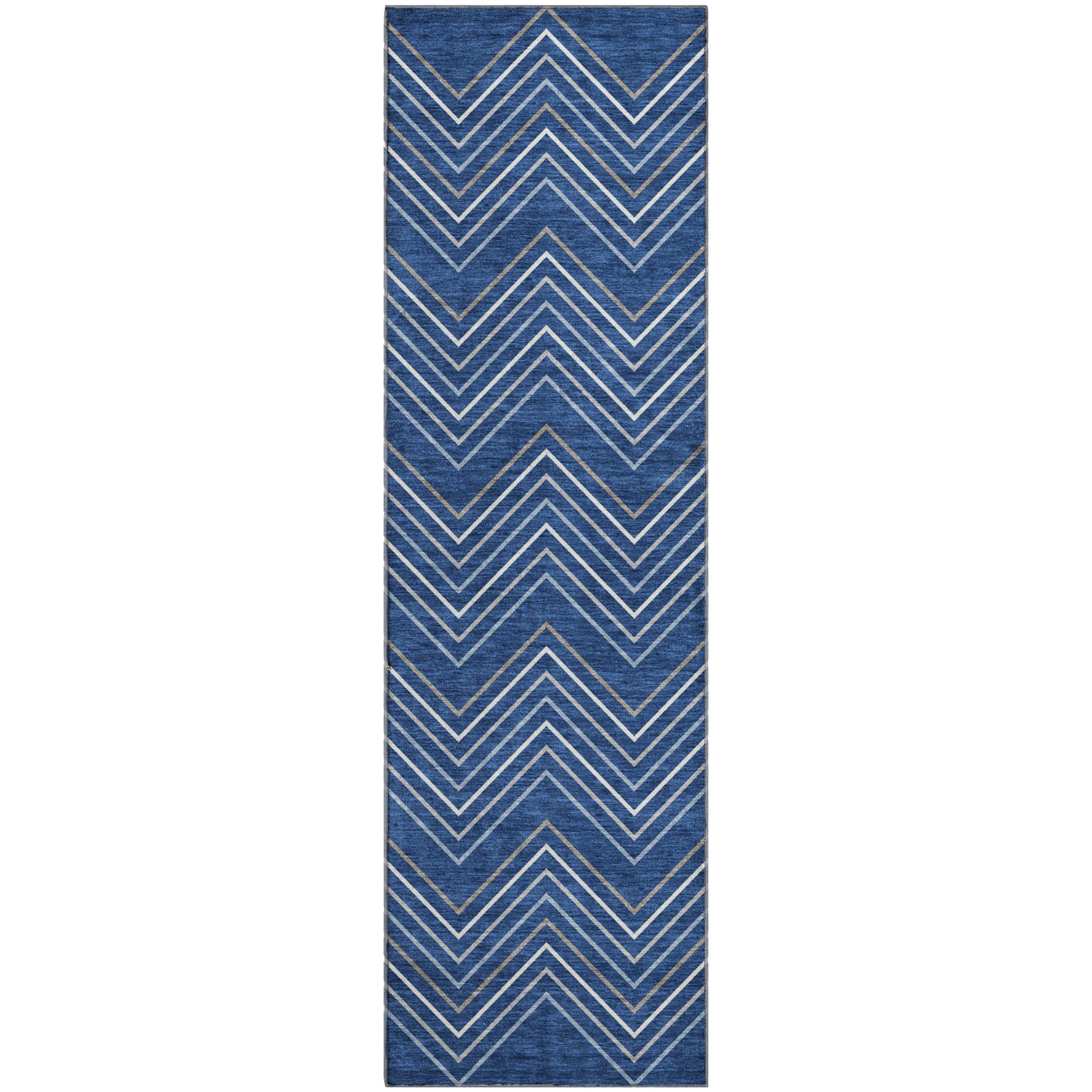 Mostar Machine Washable Traditional Navy Blue Rug 2'3" x 7'6" #shape_Runner
