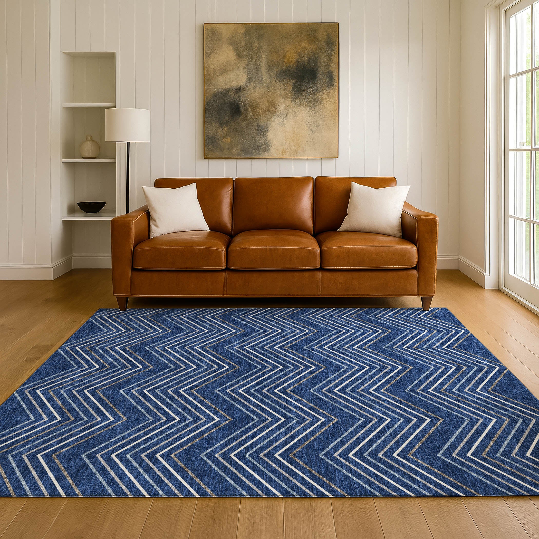 Mostar Machine Washable Traditional Navy Blue Rug 3' x 5' #shape_Rectangle