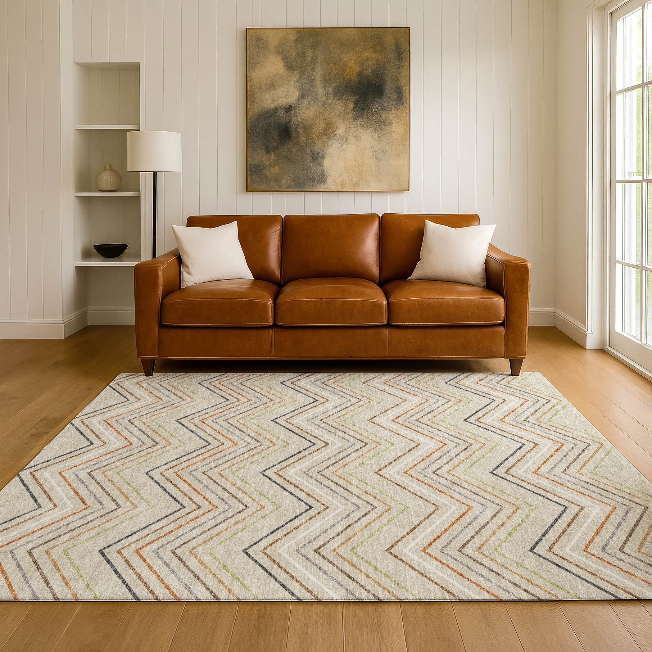 Santorini Machine Washable Traditional Beige Brown Rug 3' x 5' #shape_Rectangle