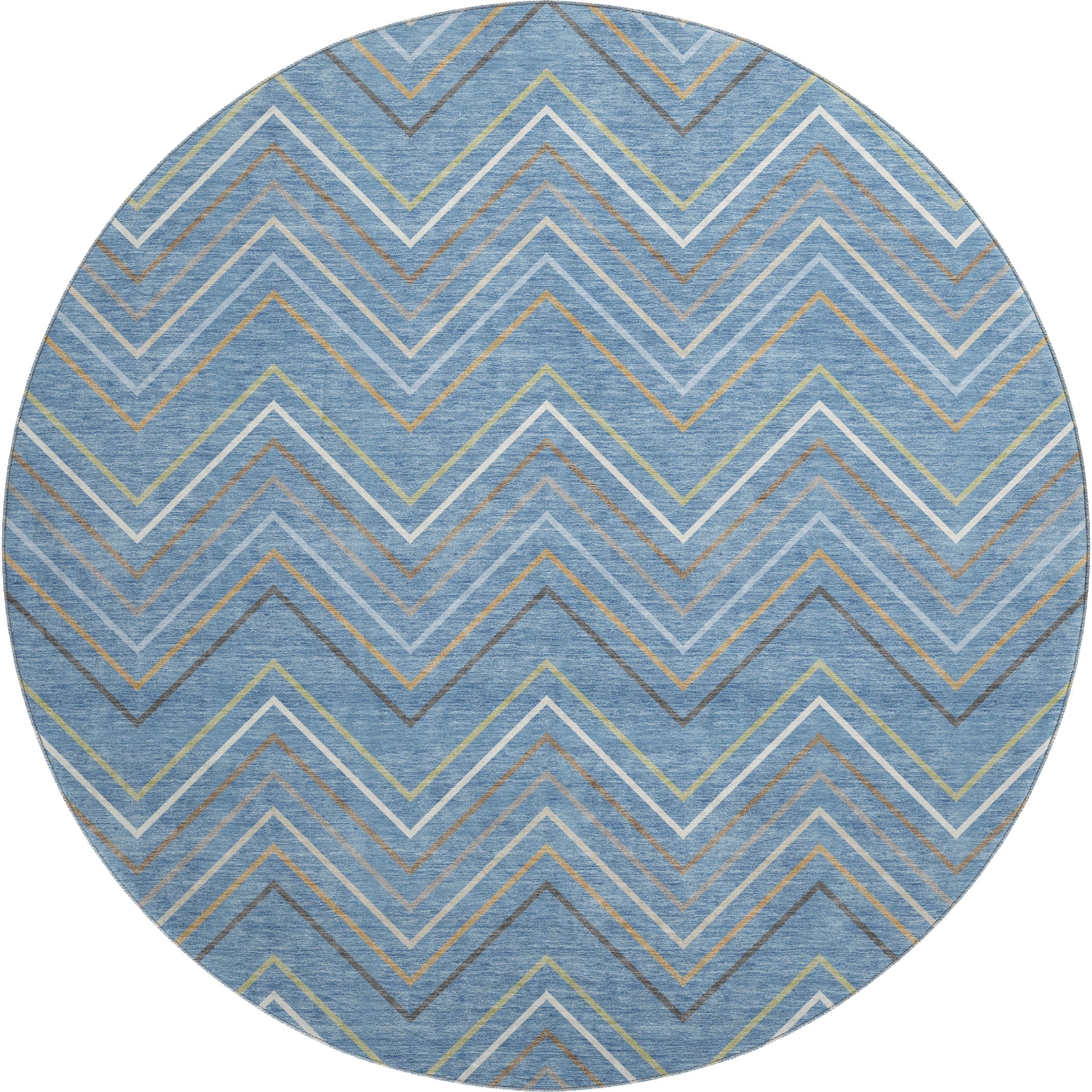 Santorini Machine Washable Traditional Blue Rug 8' x 8' #shape_Round
