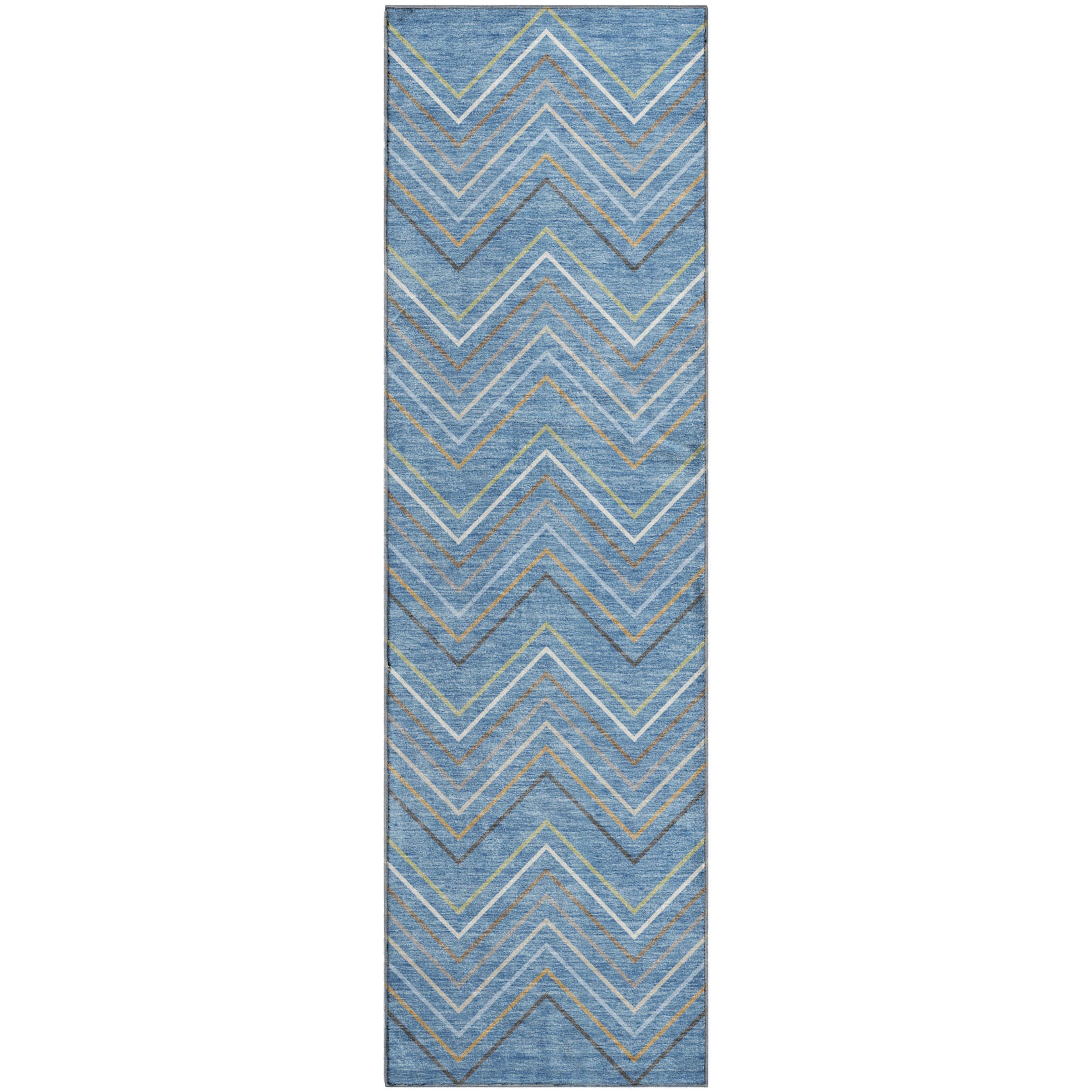 Santorini Machine Washable Traditional Blue Rug 2'3" x 7'6" #shape_Runner