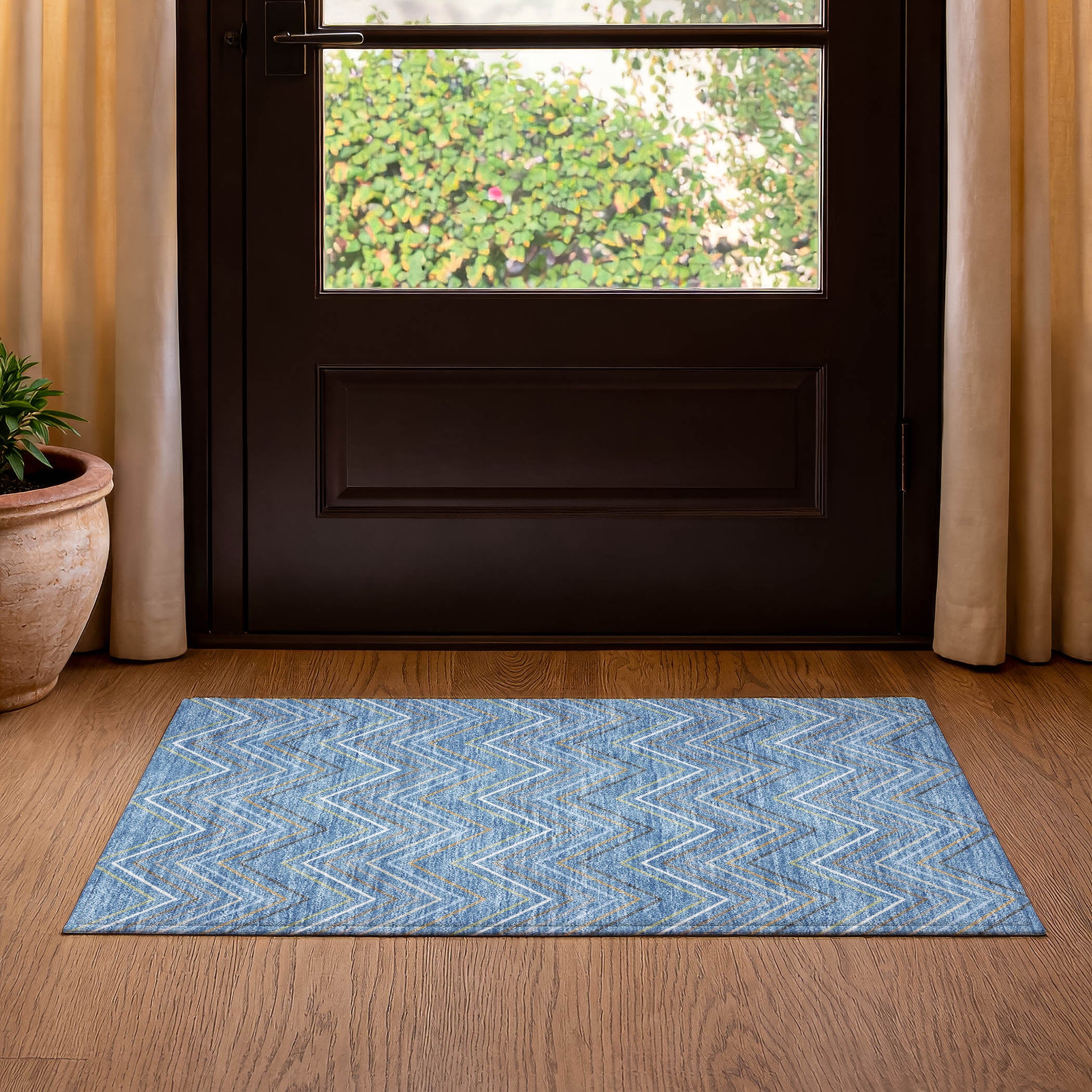 Santorini Machine Washable Traditional Blue Rug 1'8" x 2'6" #shape_Rectangle