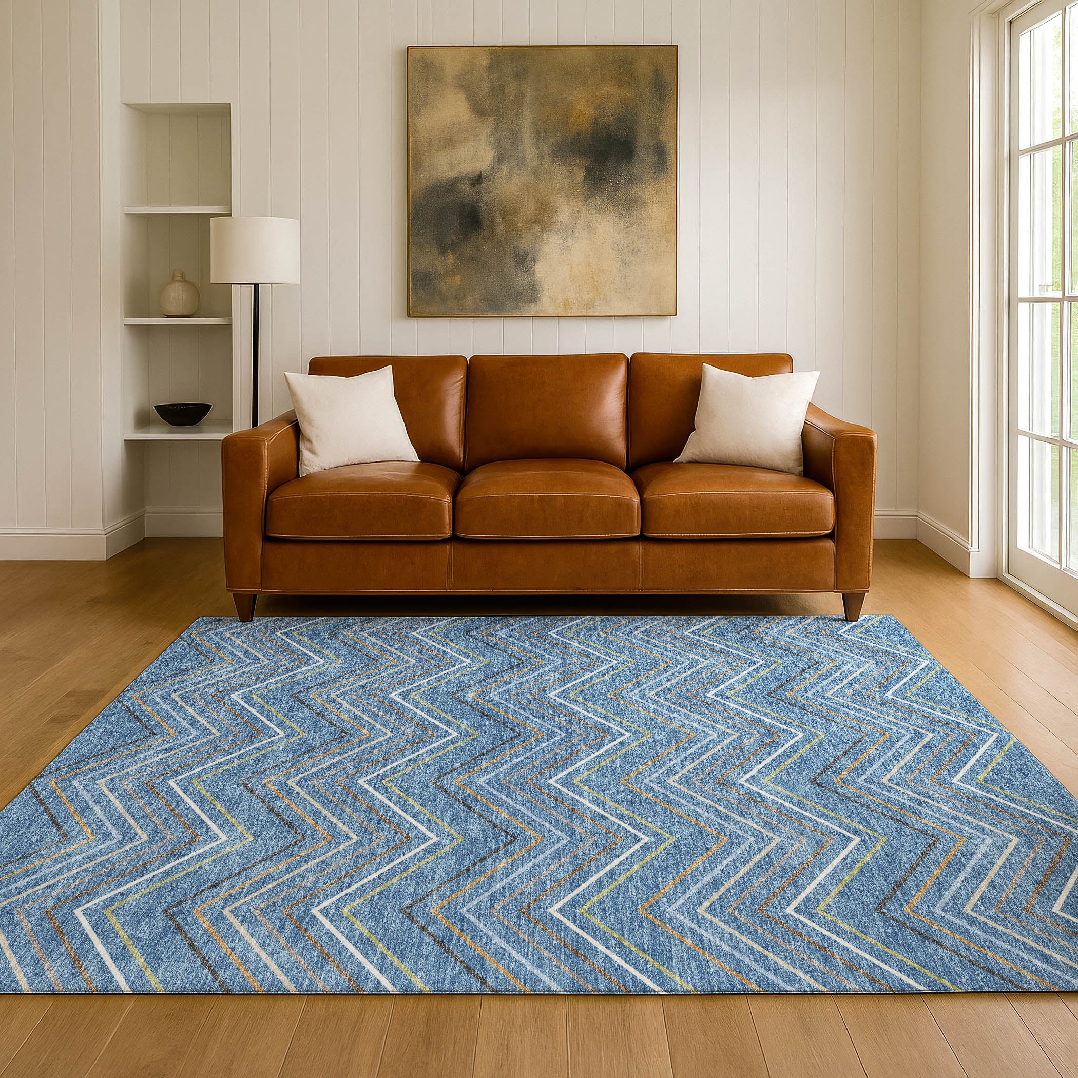 Santorini Machine Washable Traditional Blue Rug 3' x 5' #shape_Rectangle