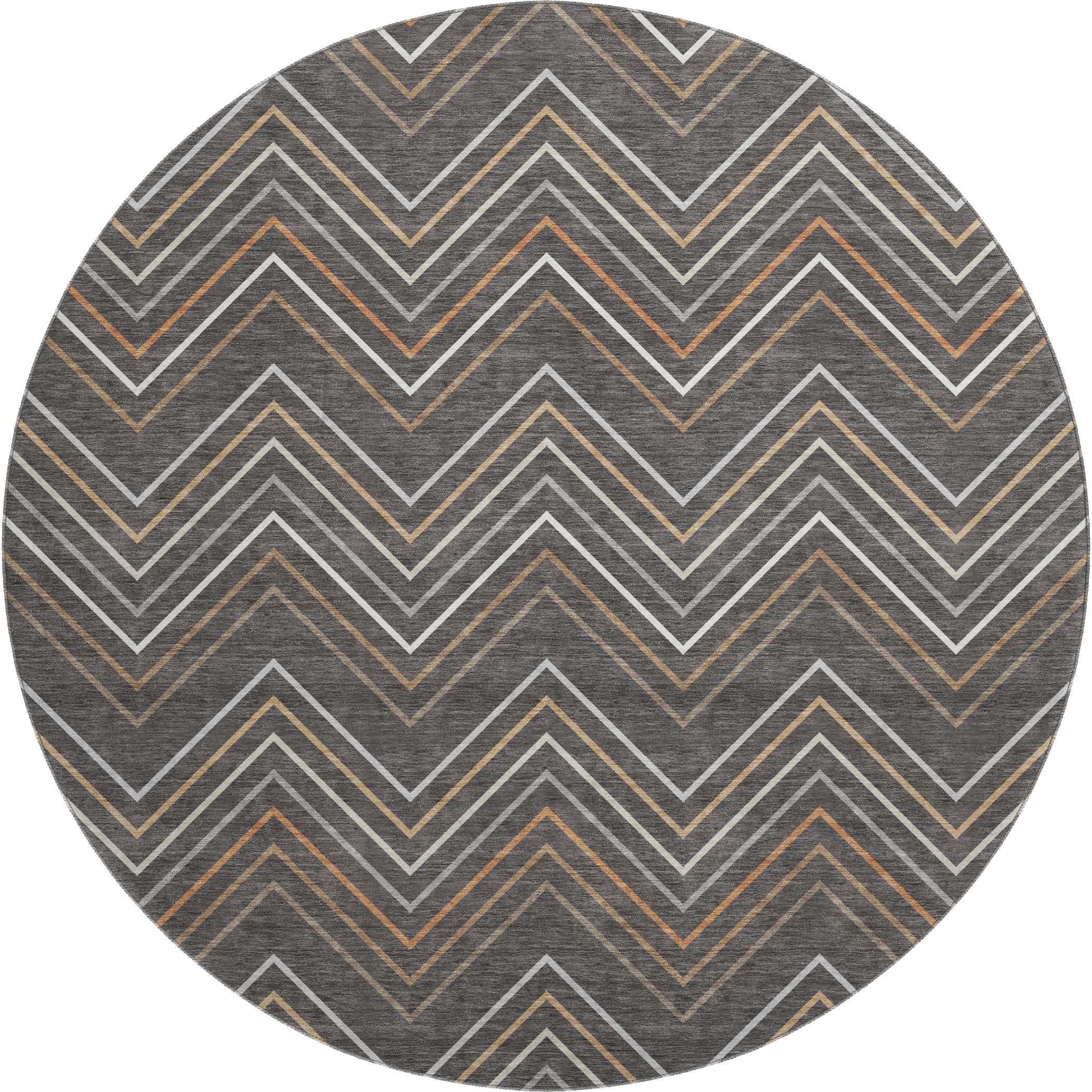 Santorini Machine Washable Traditional Charcoal Gray Rug 8' x 8' #shape_Round