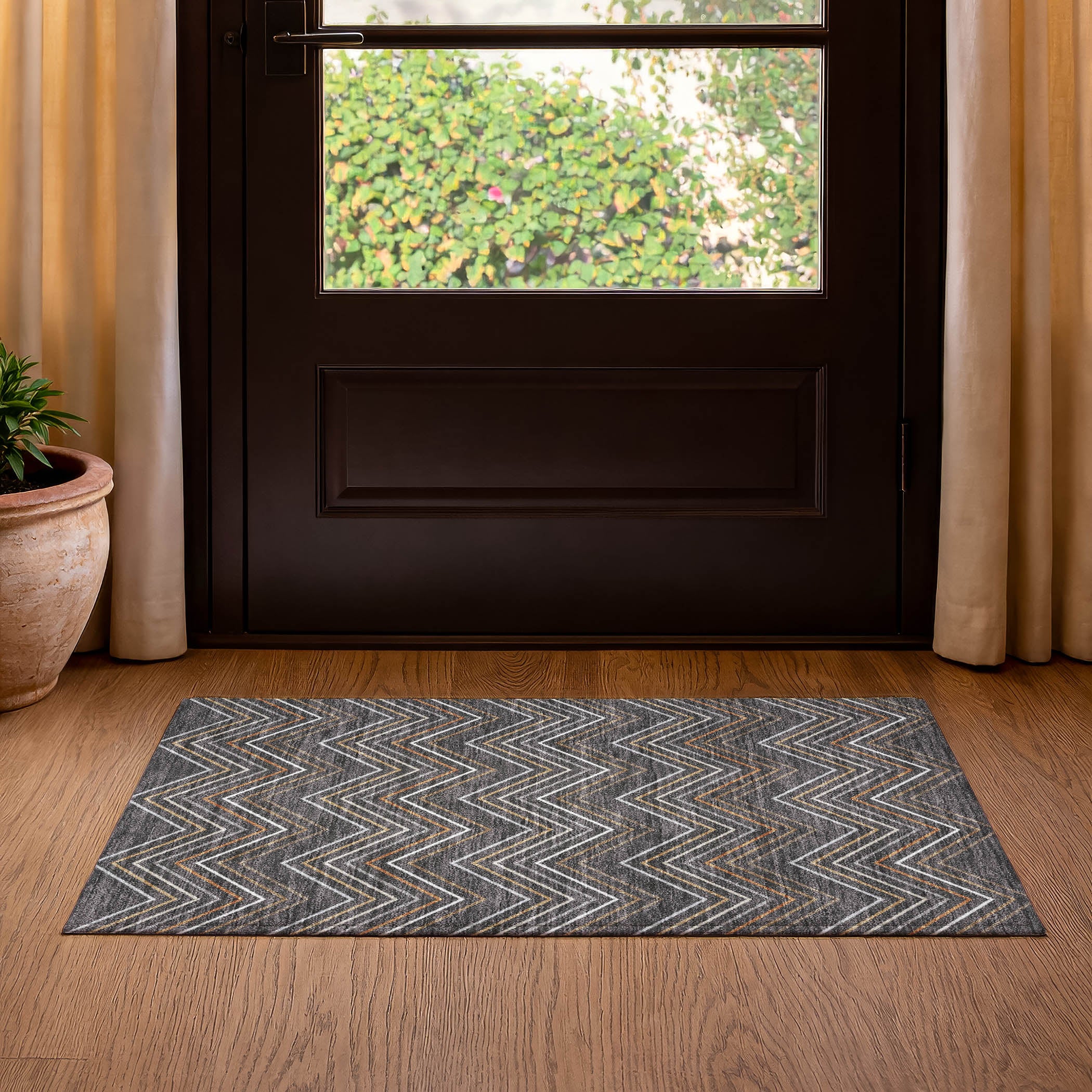 Santorini Machine Washable Traditional Charcoal Gray Rug 1'8" x 2'6" #shape_Rectangle