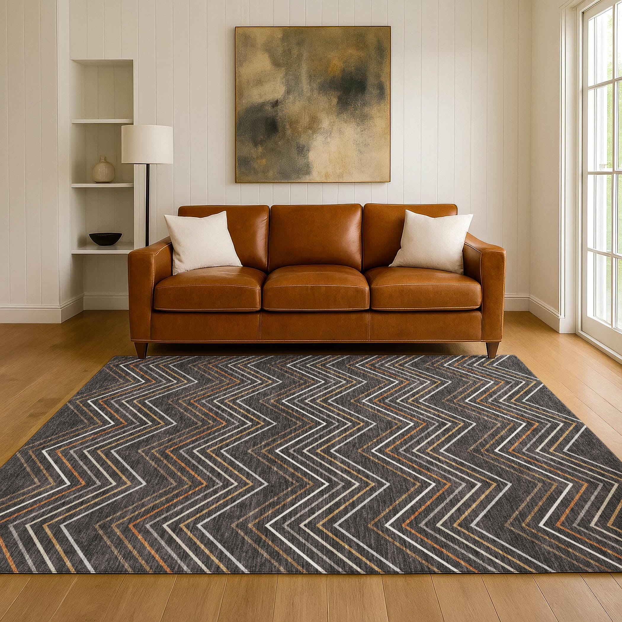 Santorini Machine Washable Traditional Charcoal Gray Rug 3' x 5' #shape_Rectangle