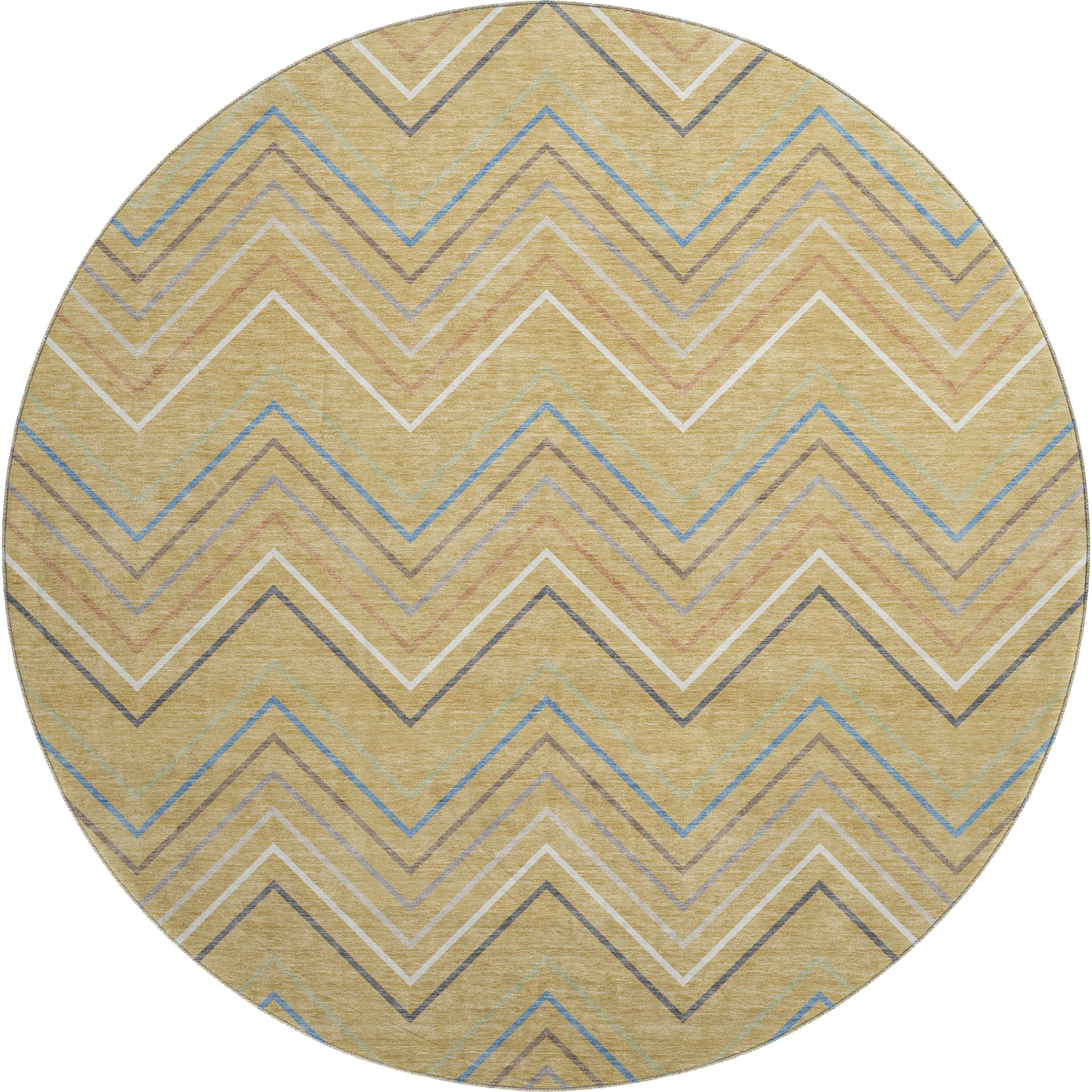 Santorini Machine Washable Traditional Gold Rug 8' x 8' #shape_Round