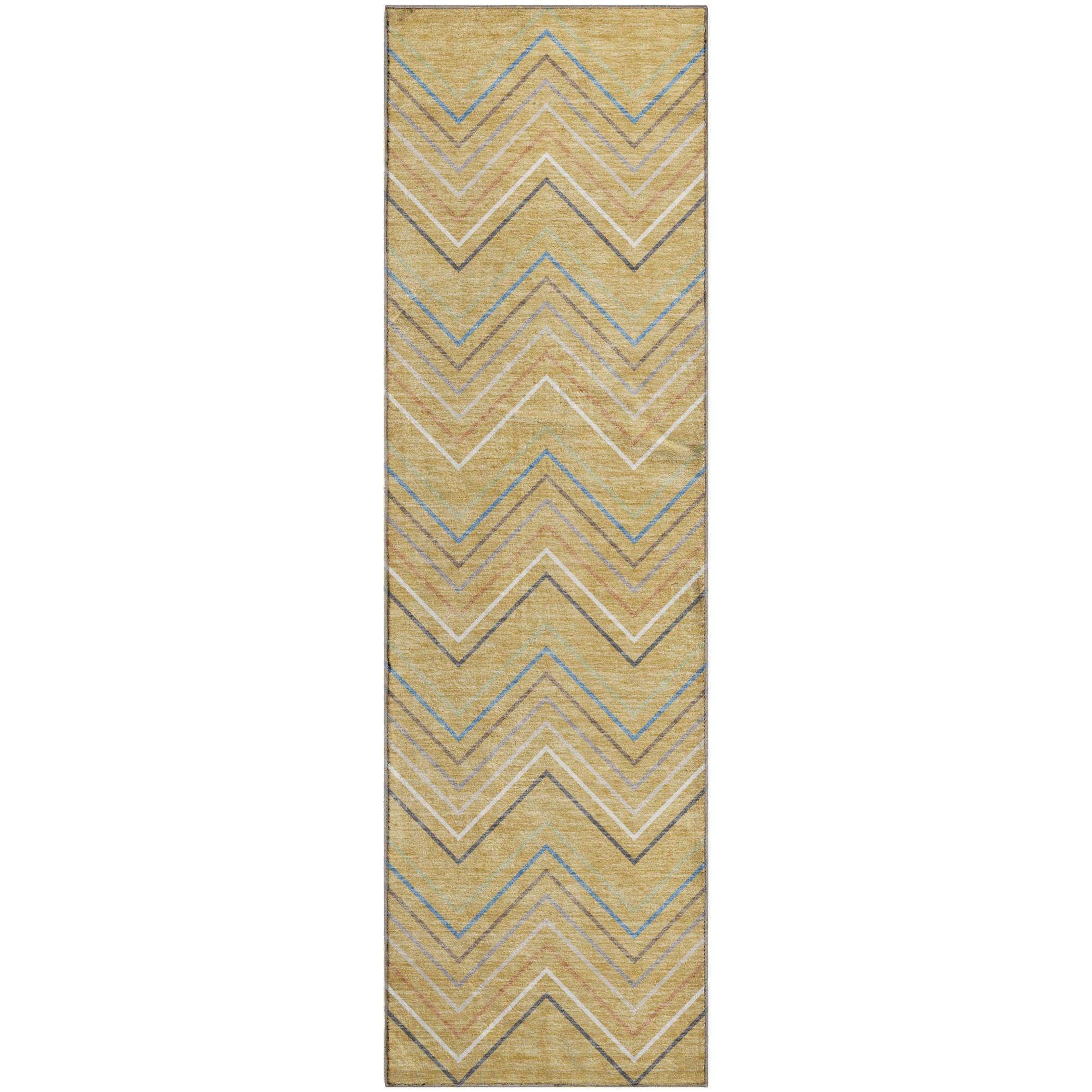 Santorini Machine Washable Traditional Gold Rug 2'3" x 7'6" #shape_Runner