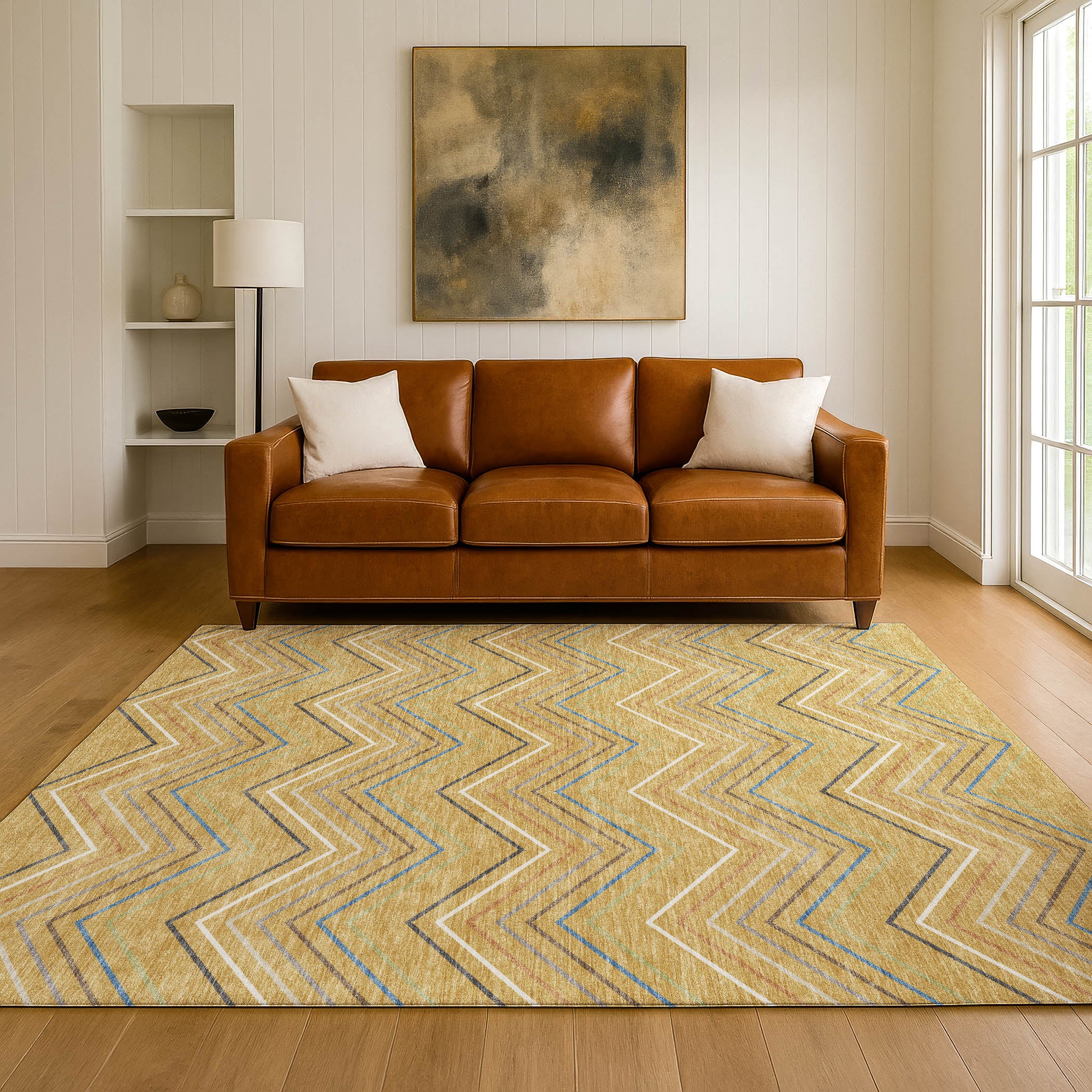 Santorini Machine Washable Traditional Gold Rug 3' x 5' #shape_Rectangle