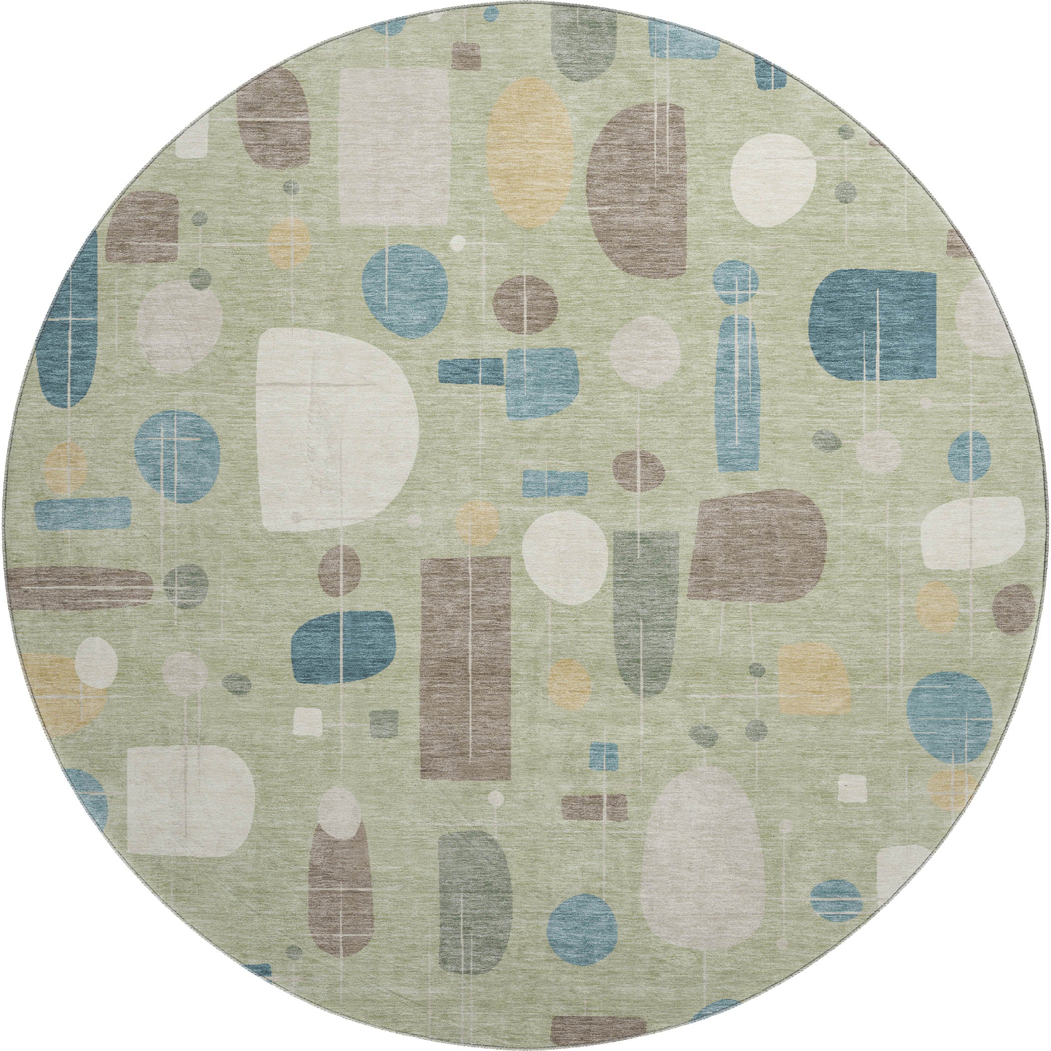 Sarajevo Machine Washable Transitional Aloe Green Rug 8' x 8' #shape_Round