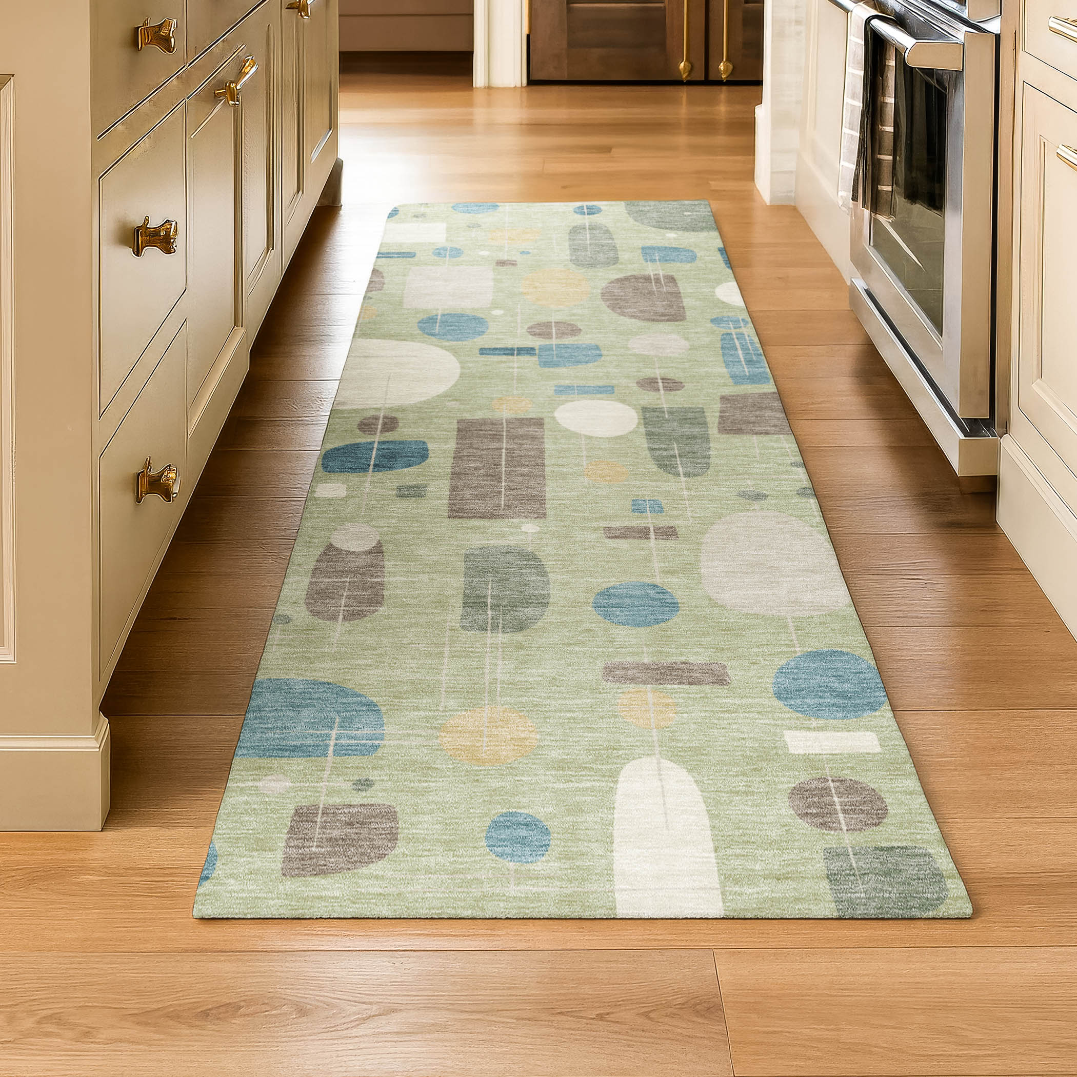 Sarajevo Machine Washable Transitional Aloe Green Rug 2'3" x 7'6" #shape_Runner