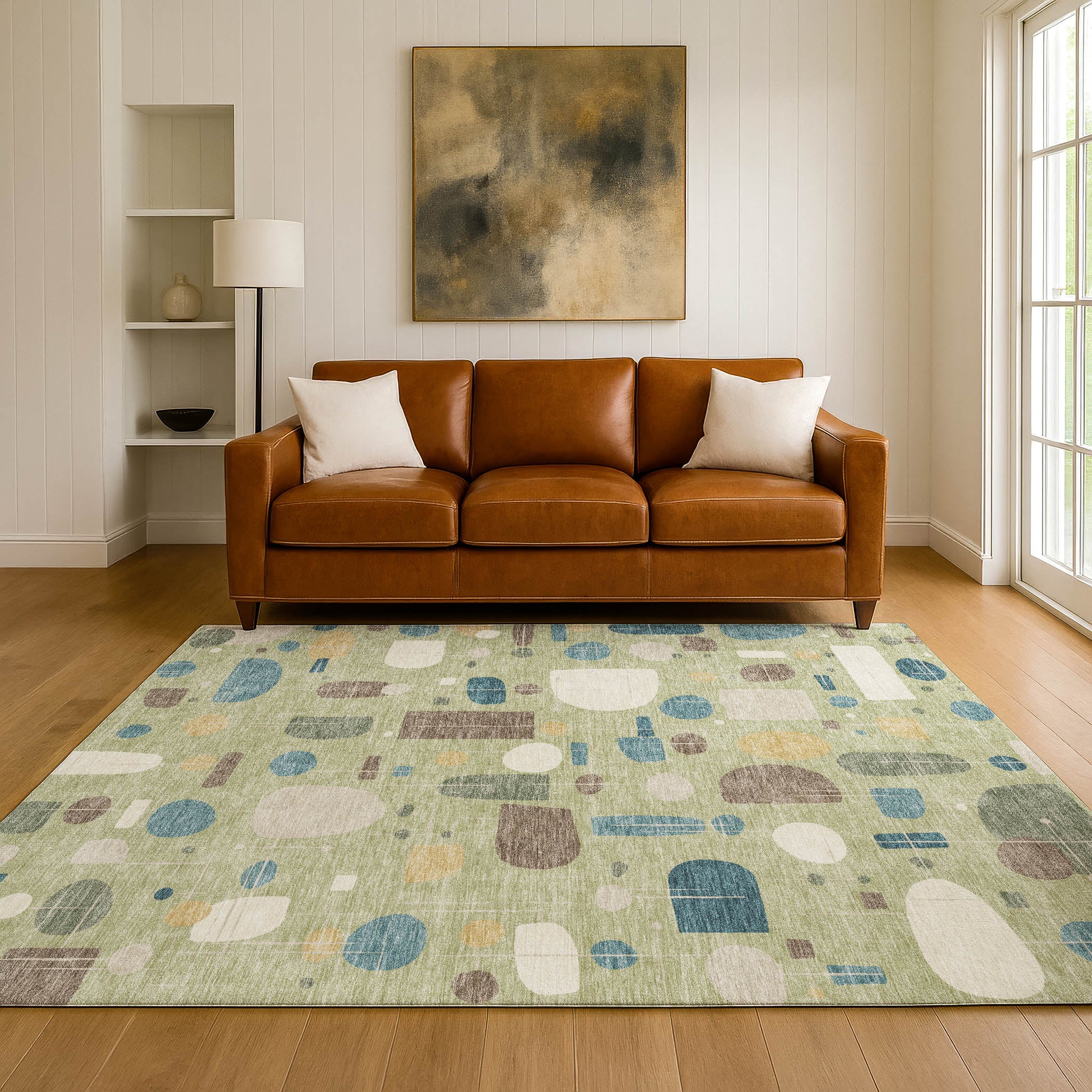 Sarajevo Machine Washable Transitional Aloe Green Rug 3' x 5' #shape_Rectangle